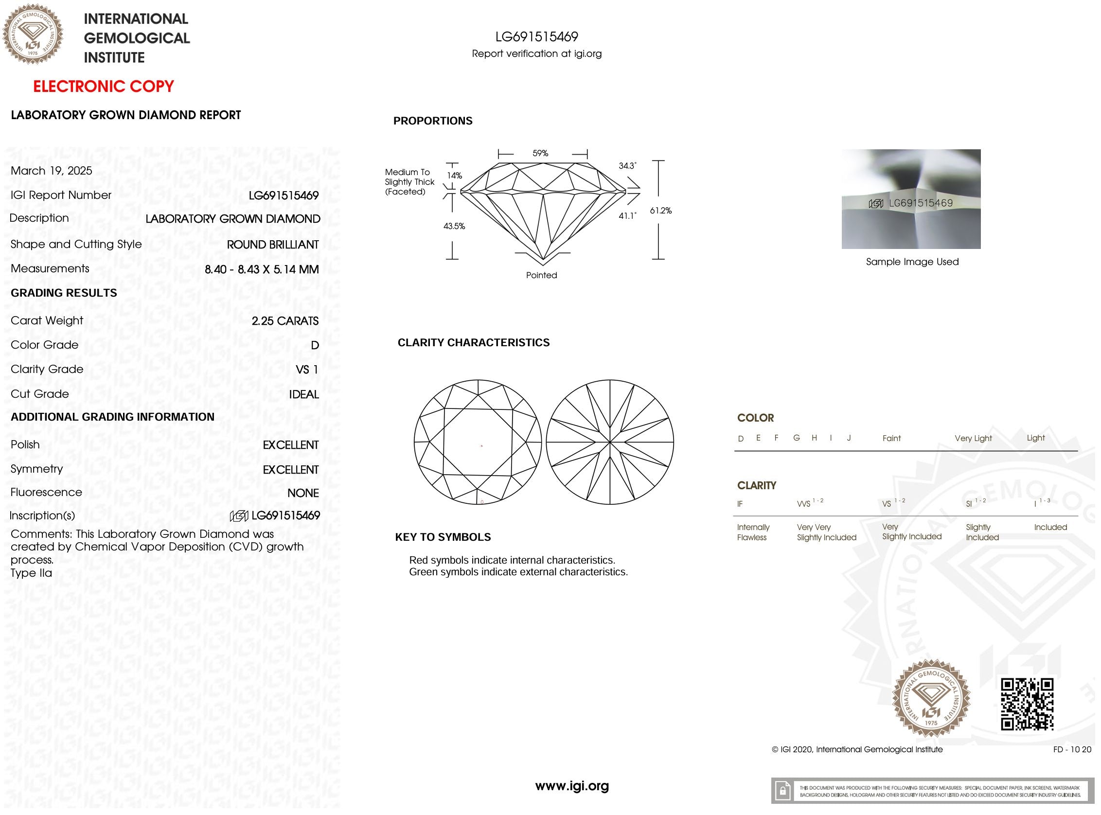 2.25 Carat D-VS1 Round Lab Grown Diamond - IGI (#53791) Loose Diamond Princess Bride Diamonds 