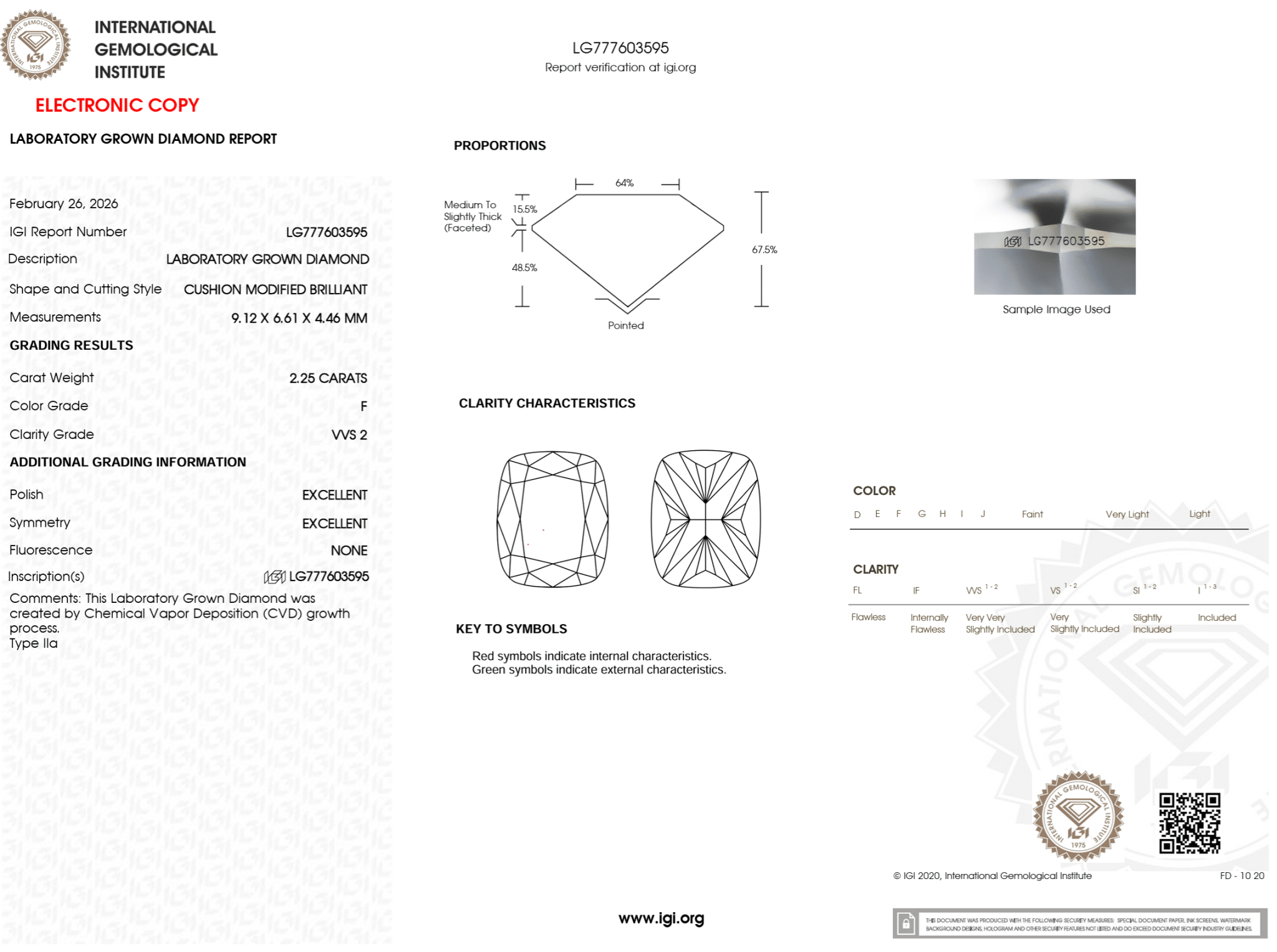 2.25 Carat F - VVS2 Elongated Cushion Lab Grown Diamond - IGI (124960) - PBD Loose Diamond
