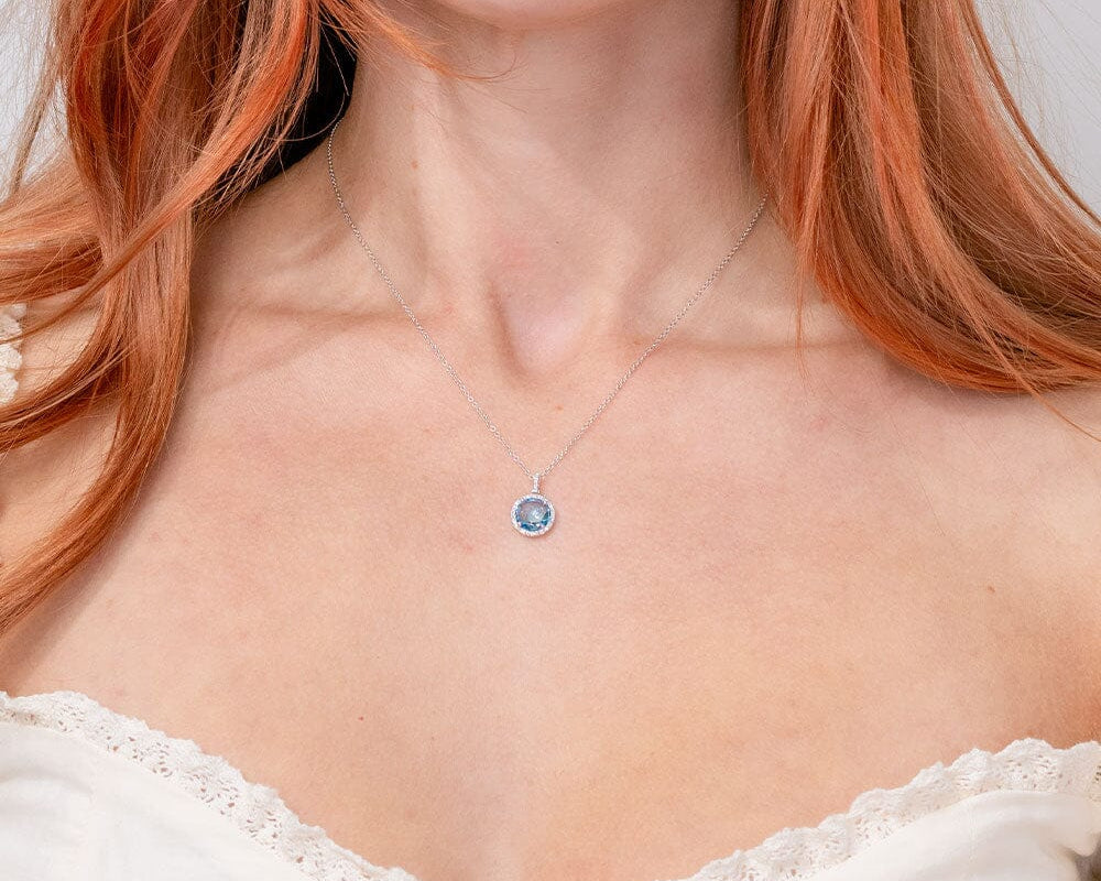 2.25ct Blue Topaz & Diamond Halo Necklace Necklaces Princess Bride Diamonds 