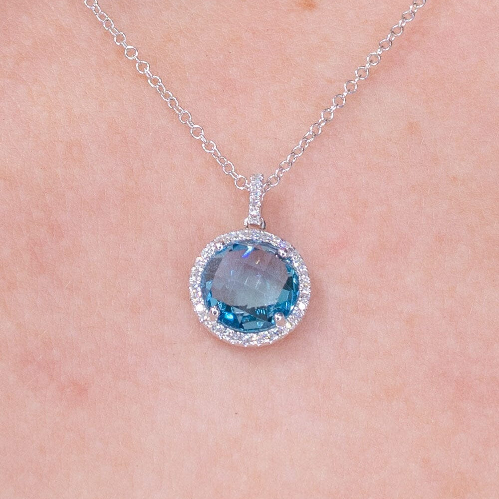 2.25ct Blue Topaz & Diamond Halo Necklace Necklaces Princess Bride Diamonds 