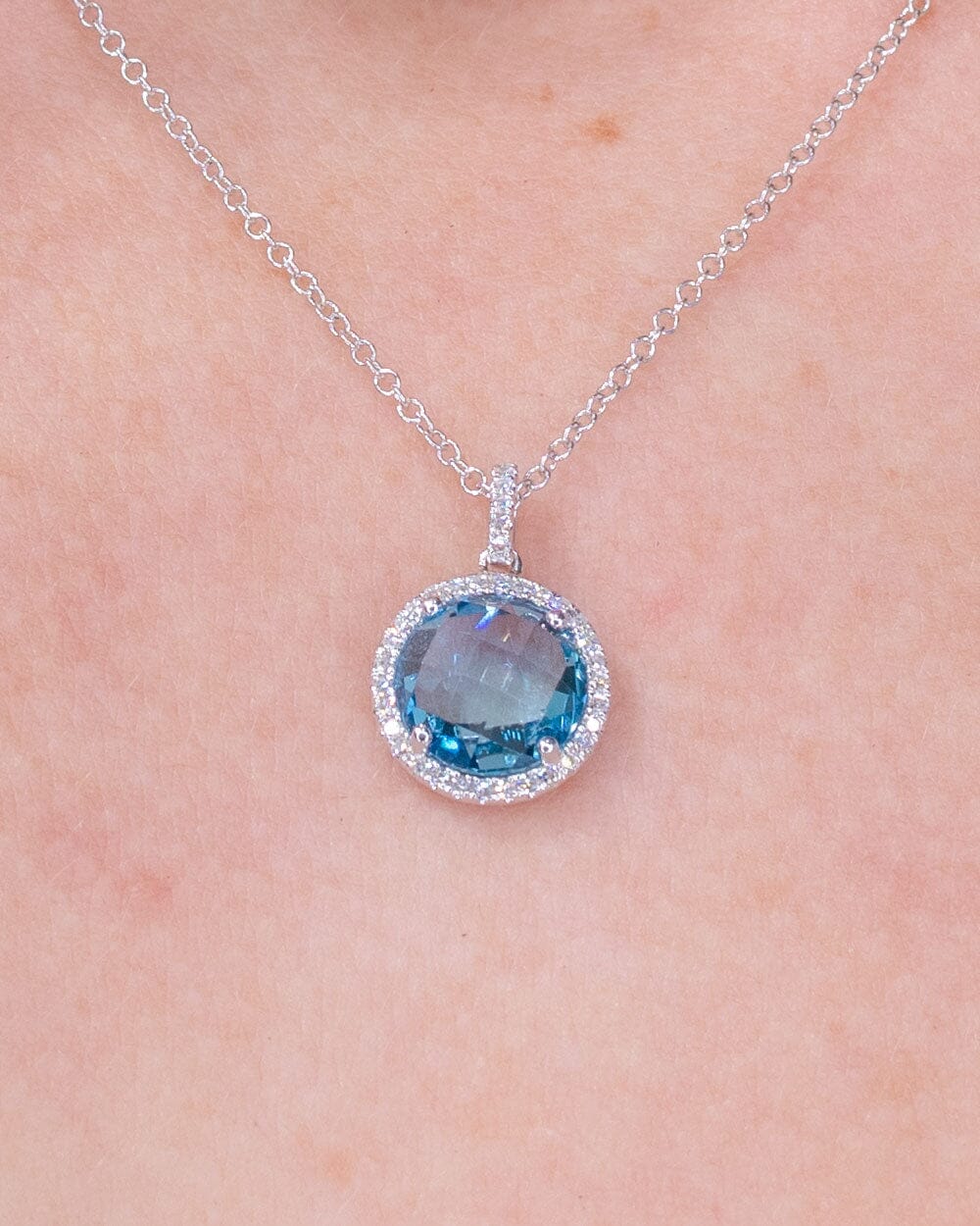 2.25ct Blue Topaz & Diamond Halo Necklace Necklaces Princess Bride Diamonds 