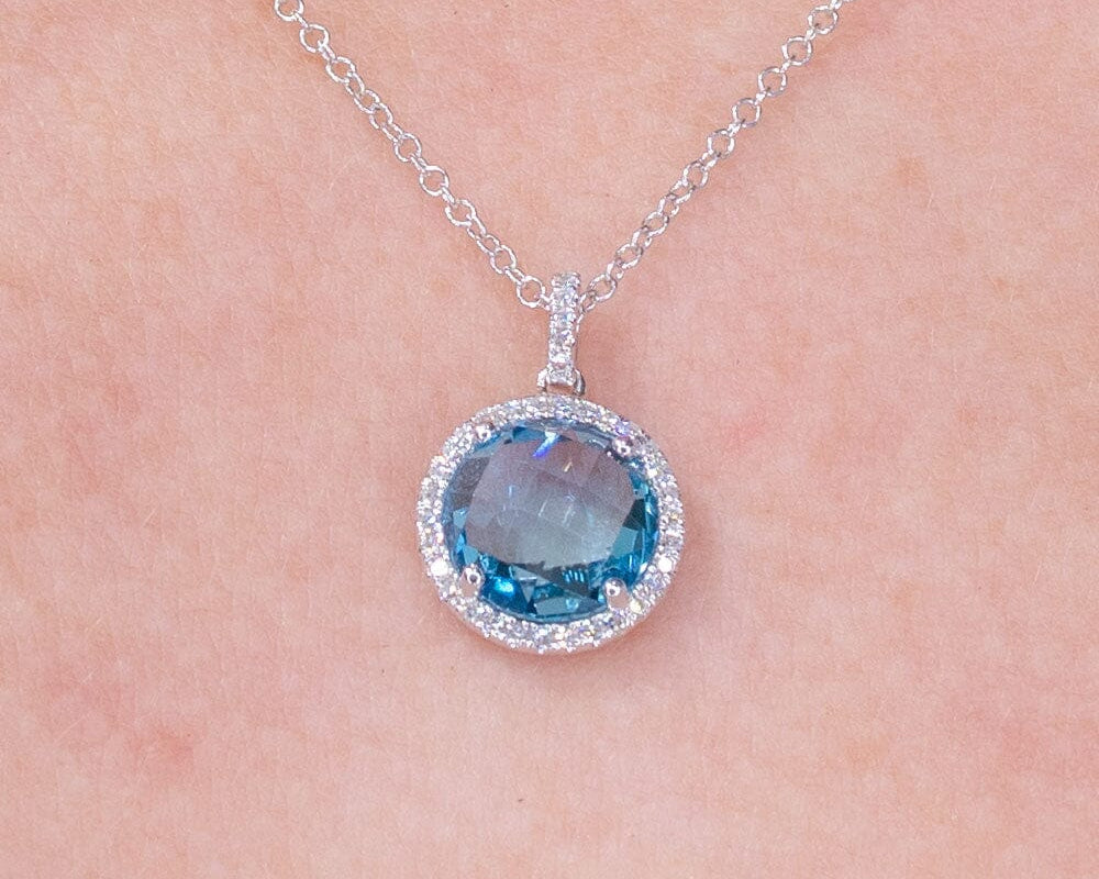 2.25ct Blue Topaz & Diamond Halo Necklace Necklaces Princess Bride Diamonds 