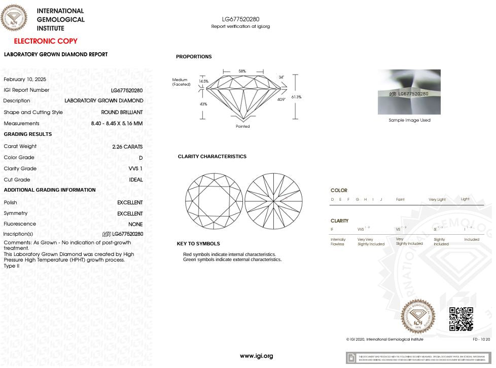 2.26 Carat D-VVS1 Round Lab Grown Diamond - IGI (#53593) Loose Diamond Princess Bride Diamonds 