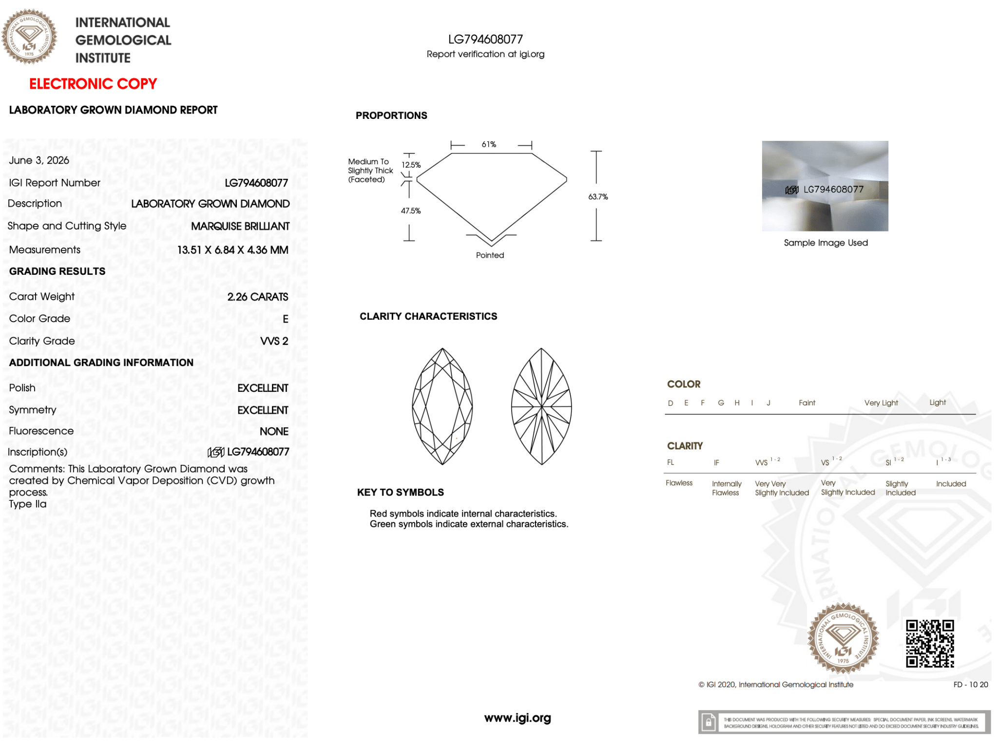 2.26 Carat E-VVS2 Marquise Lab Grown Diamond - IGI (126774) - PBD Loose Diamond