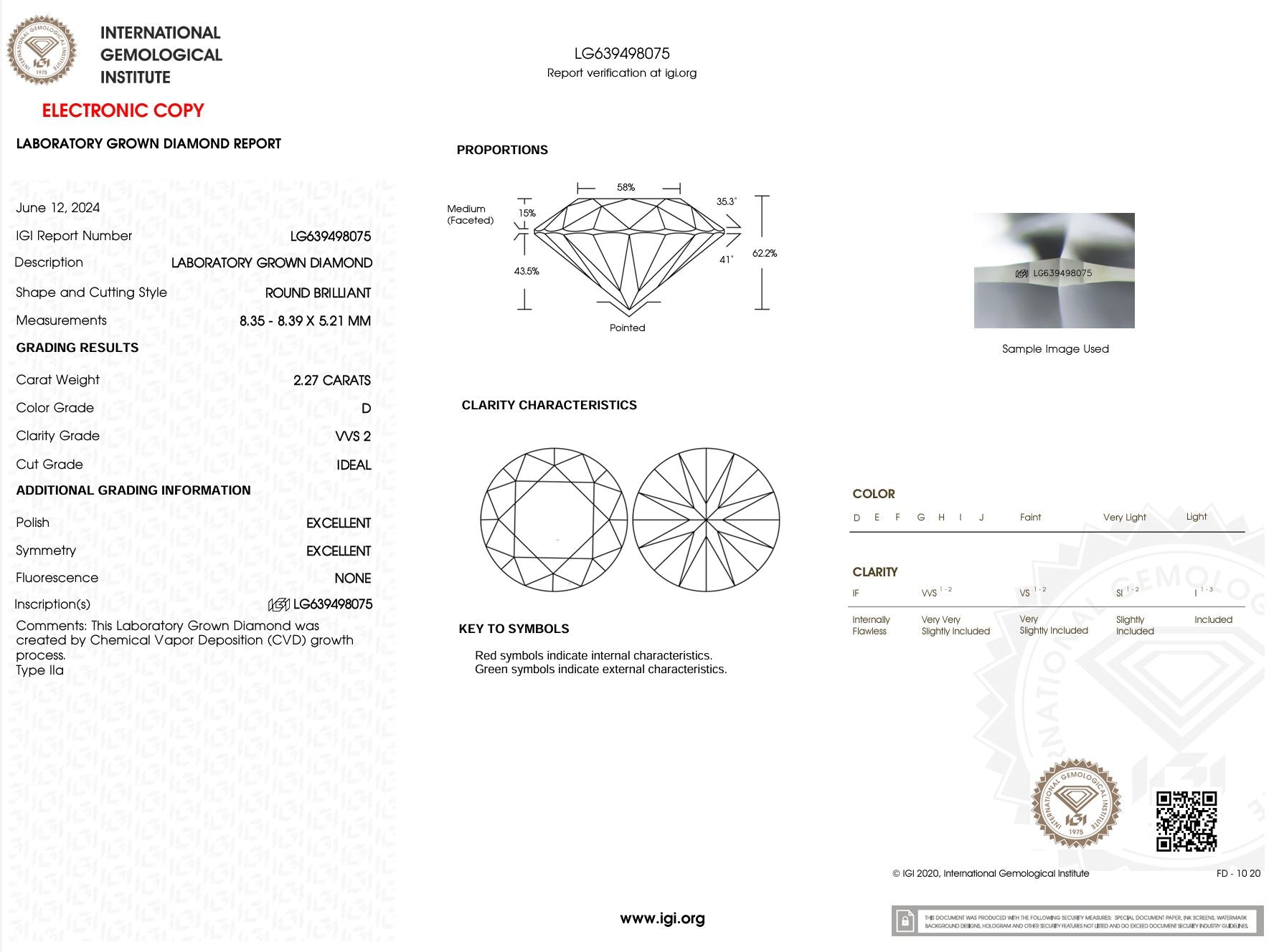 2.27 Carat D-VVS2 Round Lab Grown Diamond - IGI (#50235) Loose Diamond Princess Bride Diamonds 