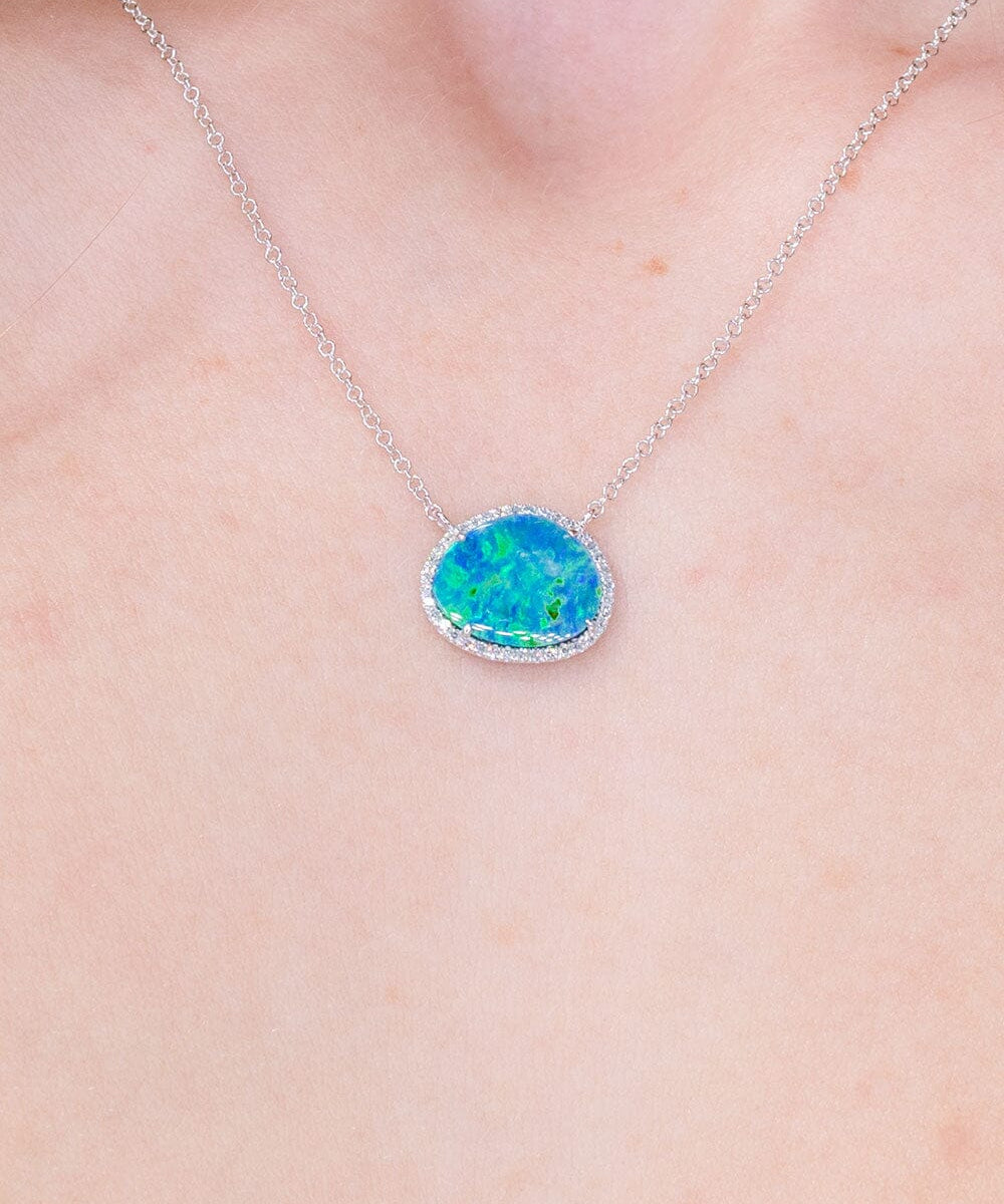 2.29ct Opal & Diamond Halo Necklace Necklaces Princess Bride Diamonds 