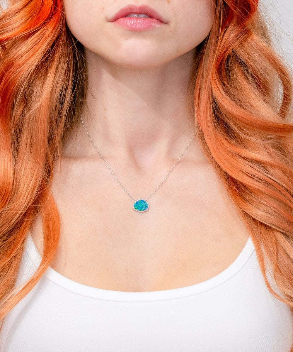 2.29ct Opal & Diamond Halo Necklace Necklaces Princess Bride Diamonds 