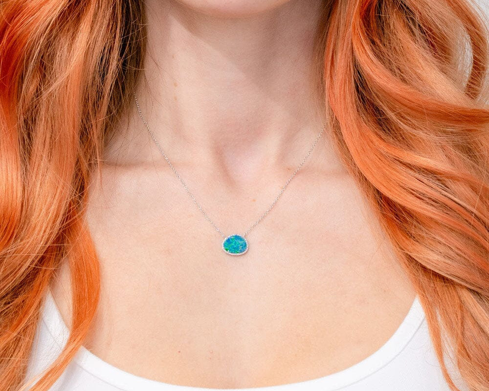 2.29ct Opal & Diamond Halo Necklace Necklaces Princess Bride Diamonds 