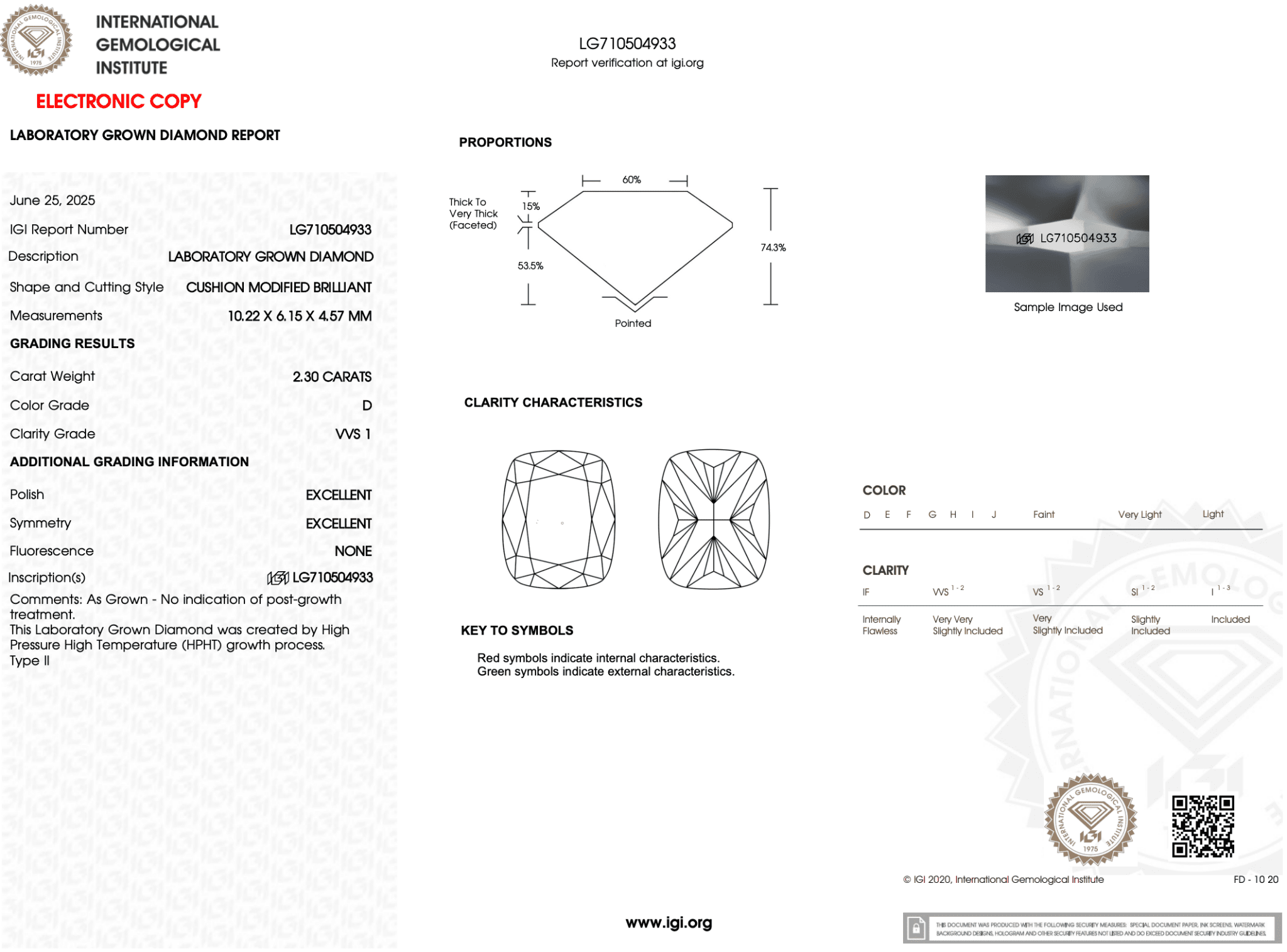 2.30 Carat D - VVS1 Elongated Cushion Lab Grown Diamond - IGI (121965) - PBD Loose Diamond