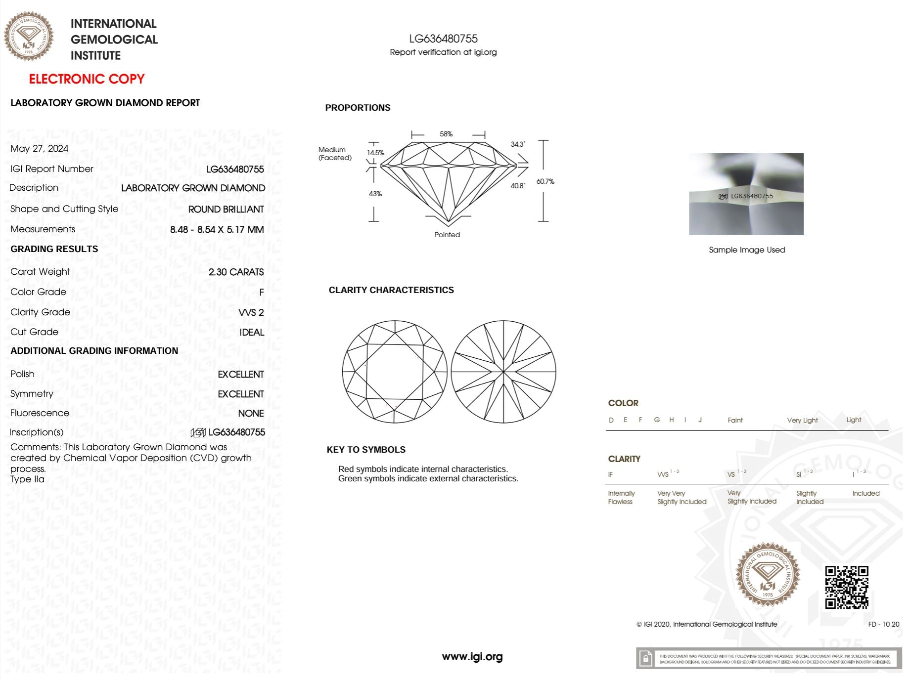 2.30 Carat F-VVS2 Round Lab Grown Diamond - IGI (#49377) Loose Diamond Princess Bride Diamonds 