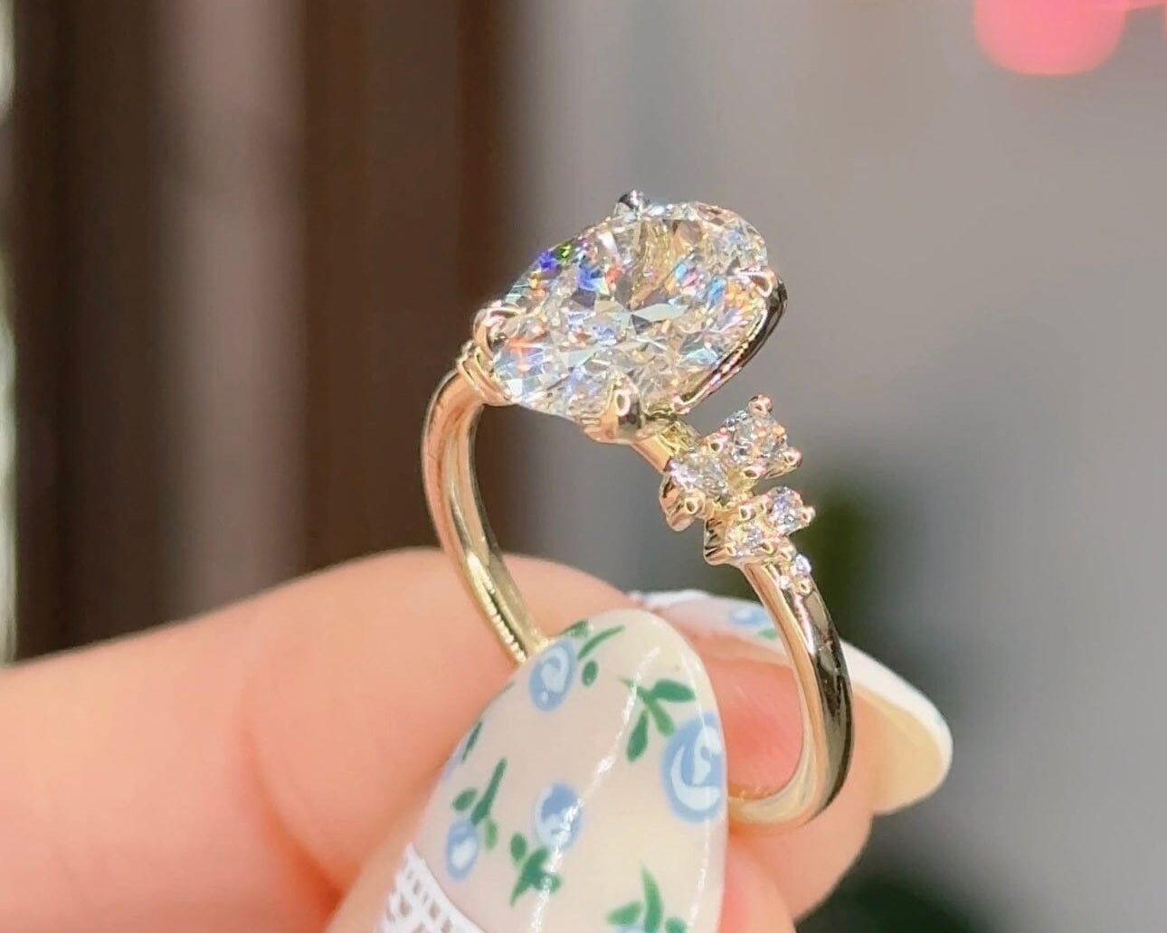 2.30ct E-VS1 Oval Lab Diamond Nova Engagement Rings Princess Bride Diamonds 