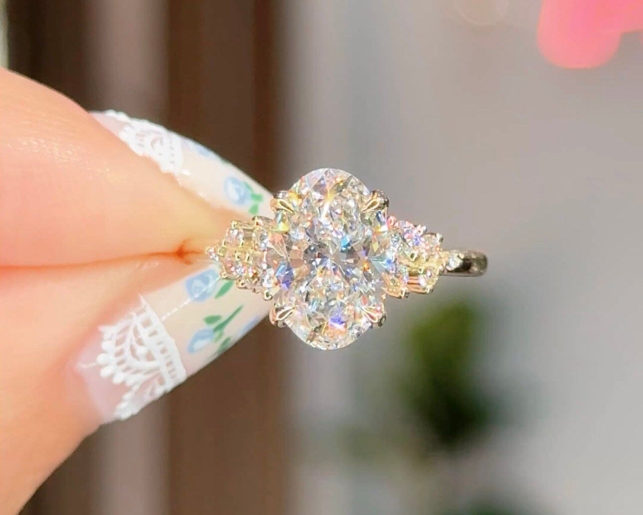 2.30ct E-VS1 Oval Lab Diamond Nova Engagement Rings Princess Bride Diamonds 