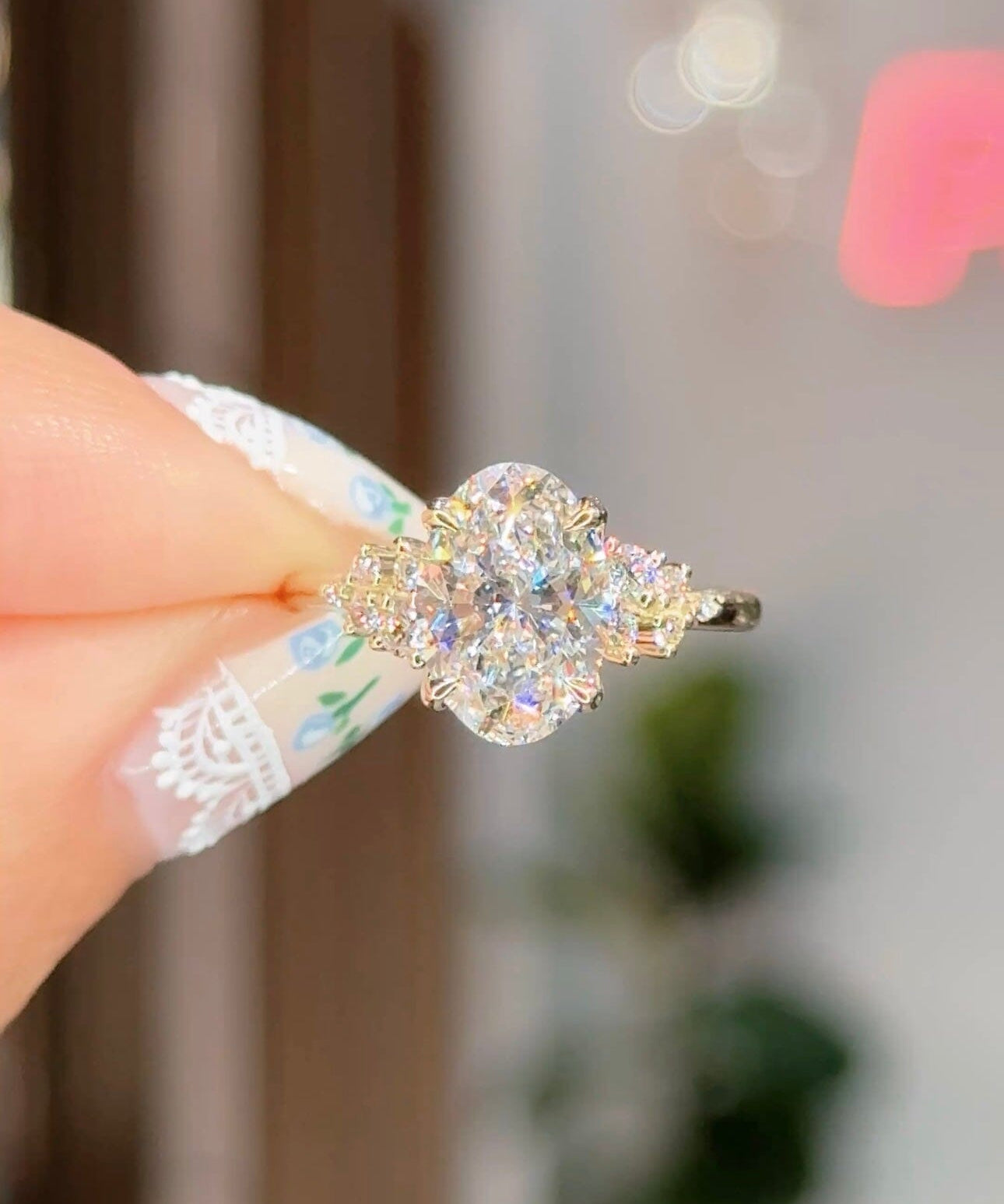 2.30ct E-VS1 Oval Lab Diamond Nova Engagement Rings Princess Bride Diamonds 