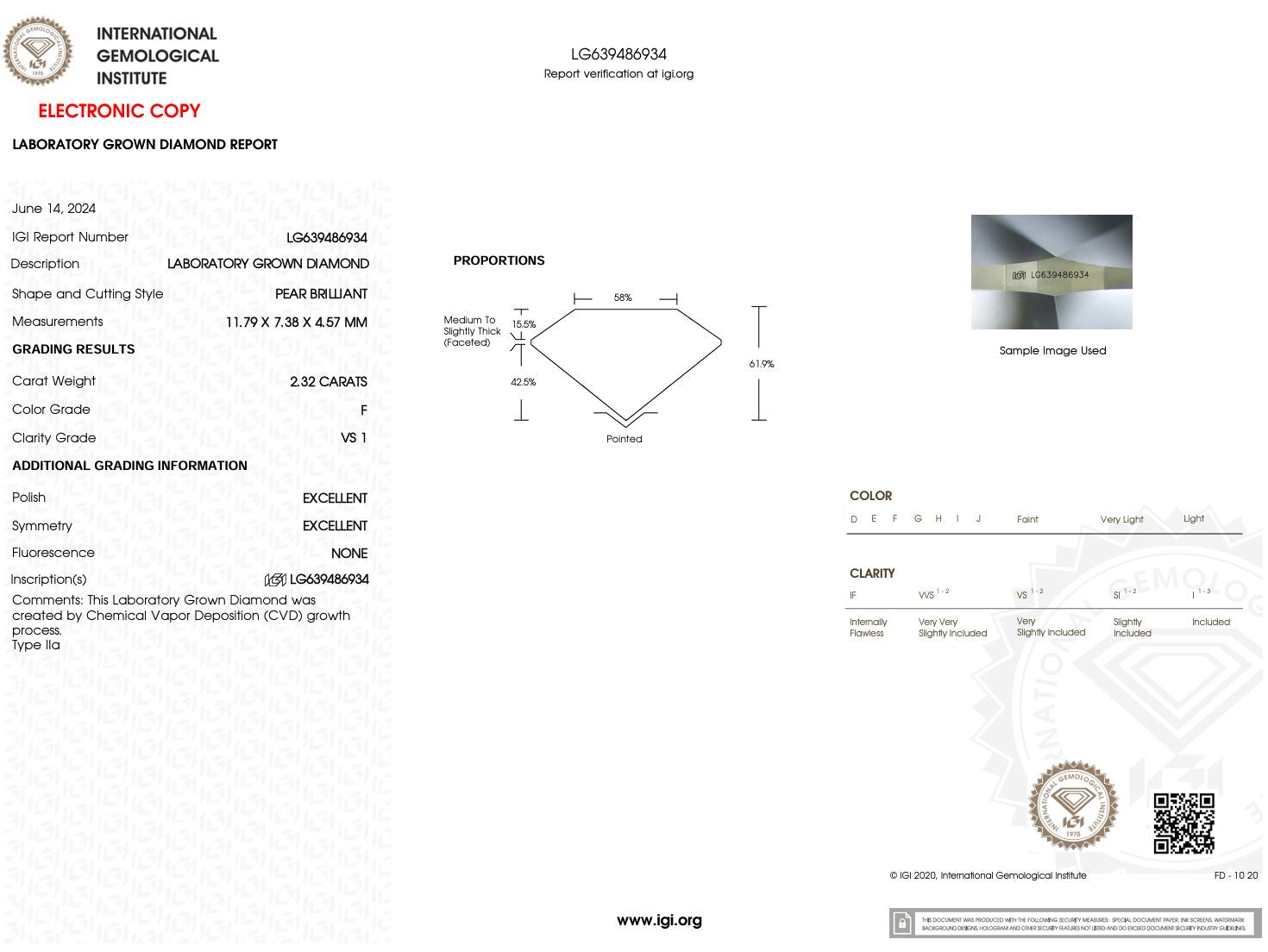 2.32 Carat F-VS1 Pear Lab Grown Diamond - IGI (#50250) Loose Diamond Princess Bride Diamonds 