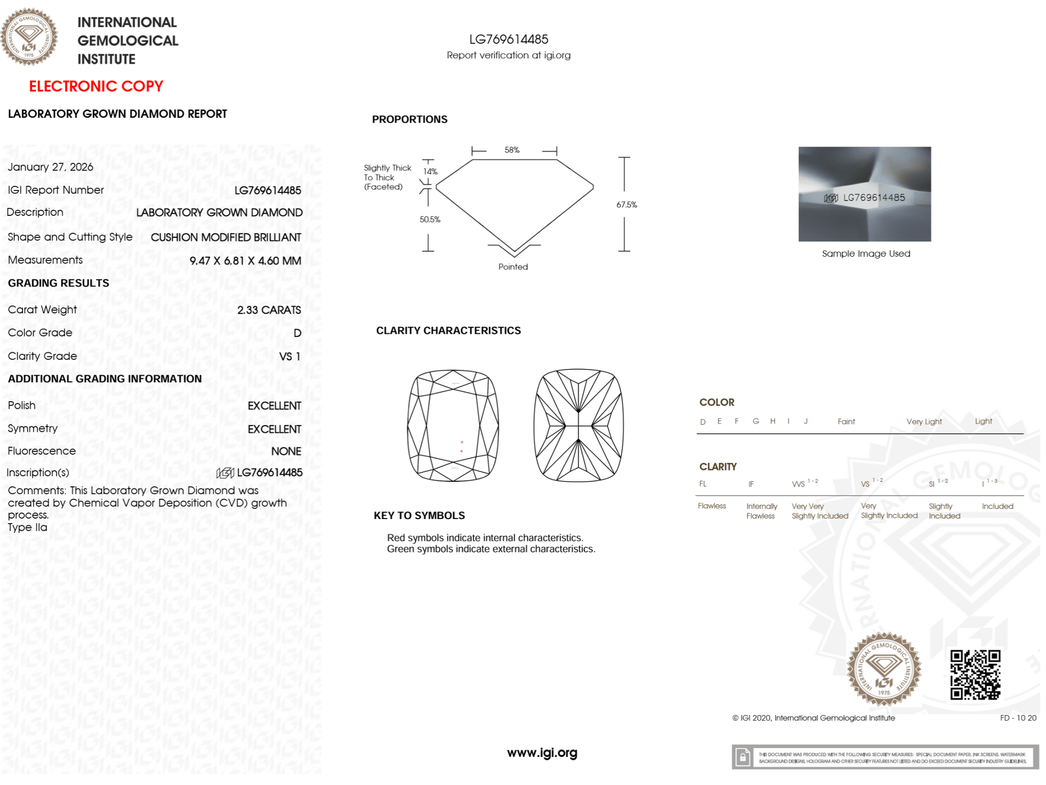 2.33 Carat D - VS1 Elongated Cushion Lab Grown Diamond - IGI (125440) - PBD Loose Diamond