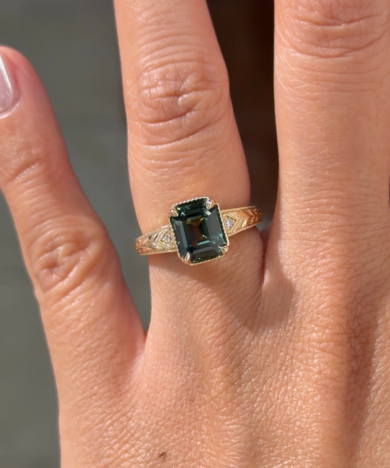 2.34ct Green Blue Natural Sapphire Evelyn - PBD Engagement Rings