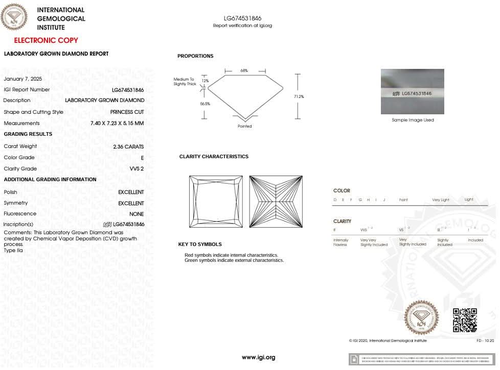 2.36 Carat E - VVS2 Princess Lab Grown Diamond - IGI (53567) - PBD Loose Diamond