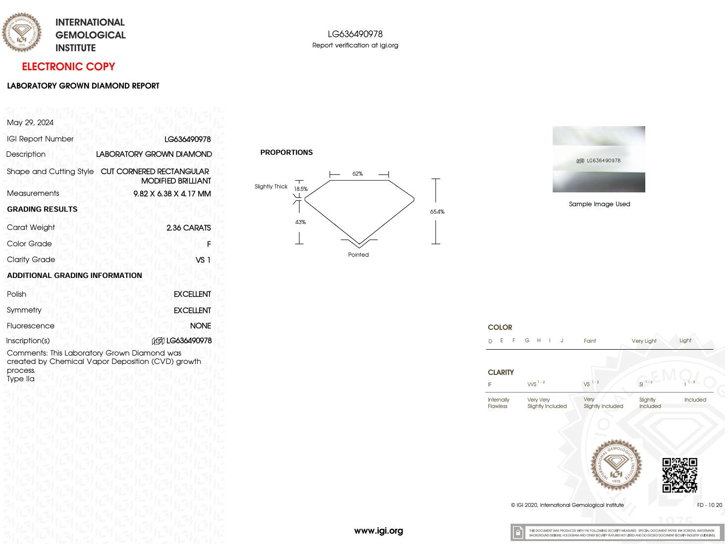 2.36 Carat F-VS1 Radiant Lab Grown Diamond - IGI (#50304) Loose Diamond Princess Bride Diamonds 