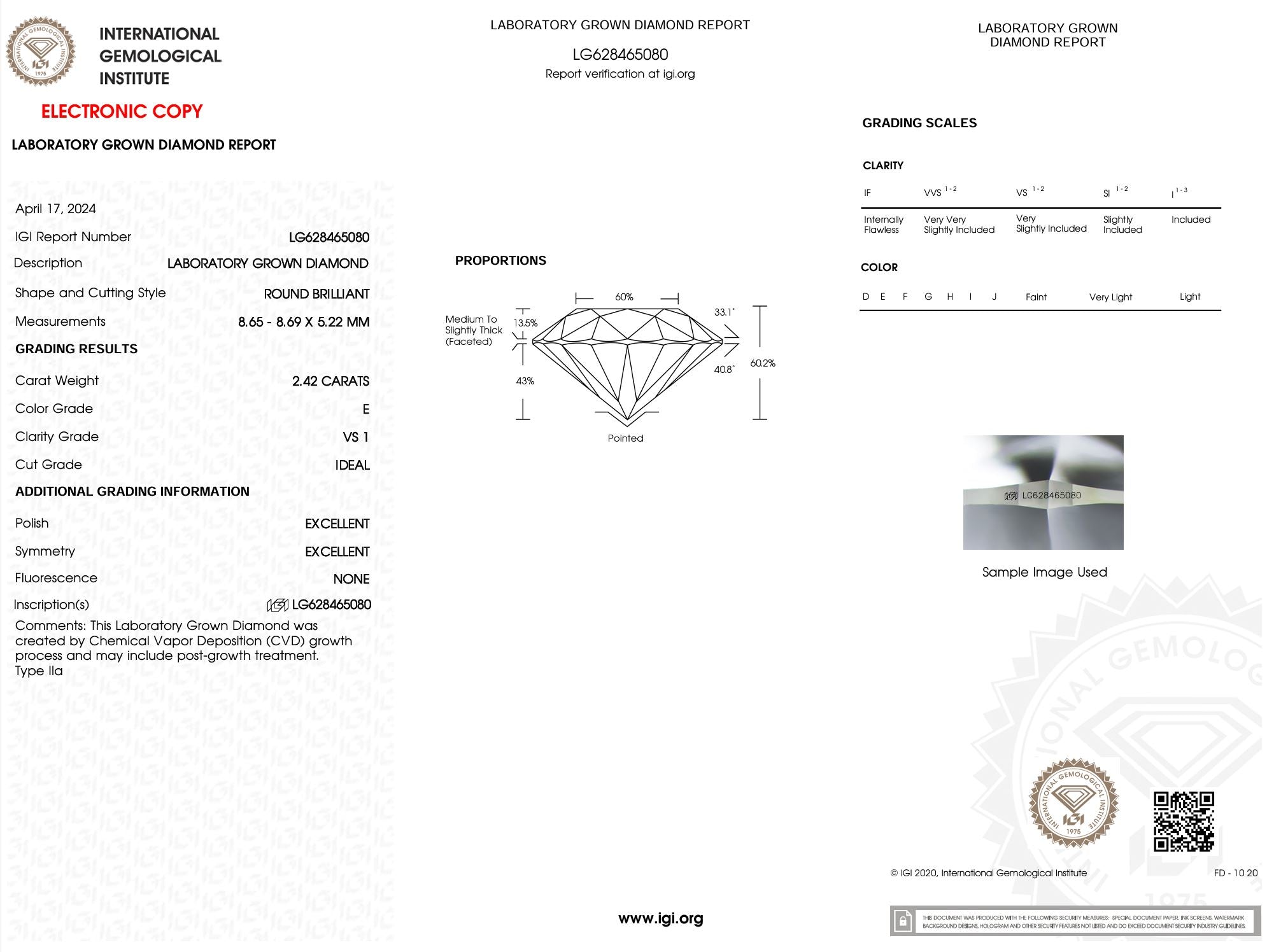 2.42 Carat E-VS1 Round Lab Grown Diamond - IGI (#5267) Loose Diamond Princess Bride Diamonds 