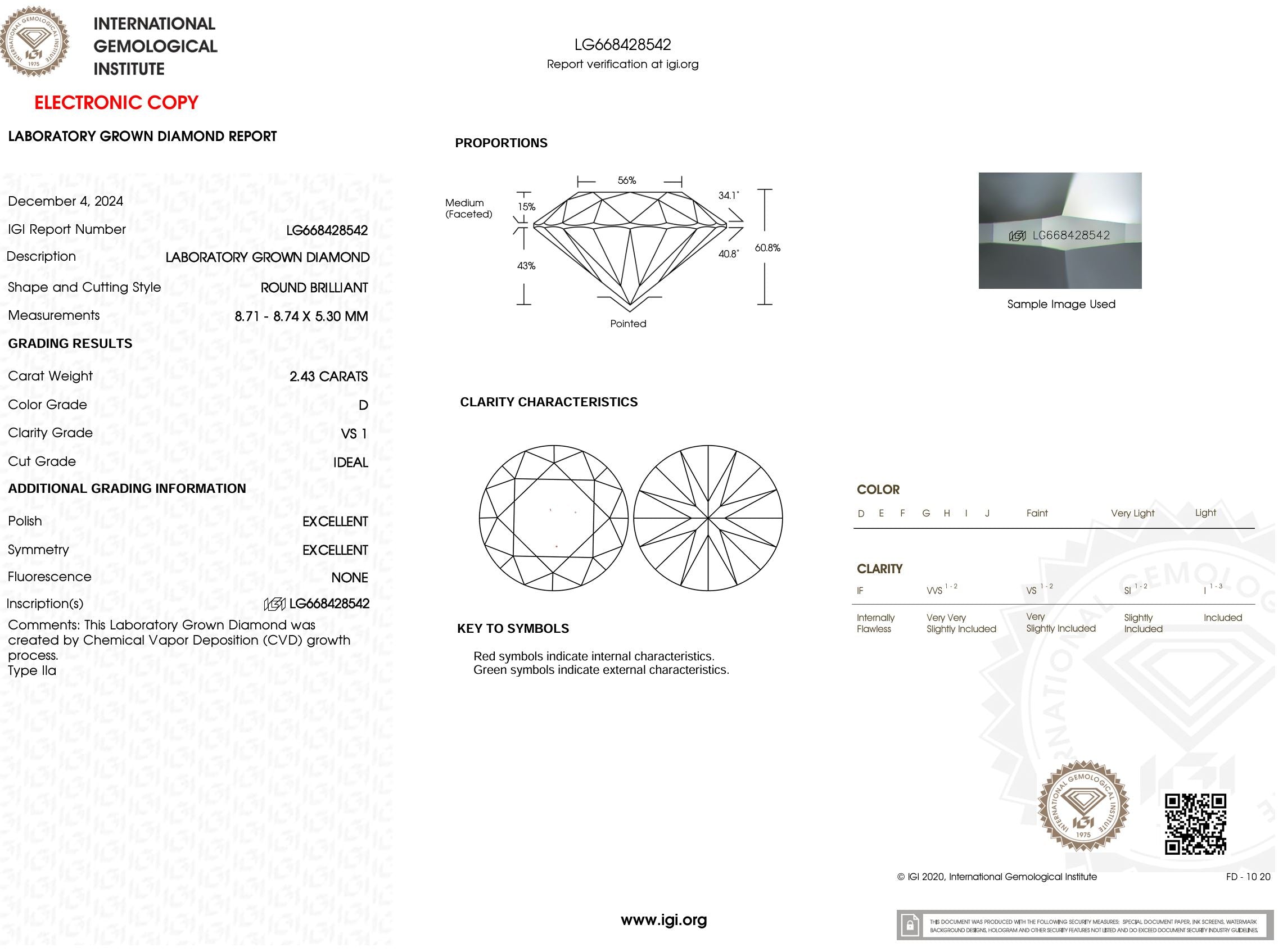 2.43 Carat D-VS1 Round Lab Grown Diamond - IGI (#51939) Loose Diamond Princess Bride Diamonds 