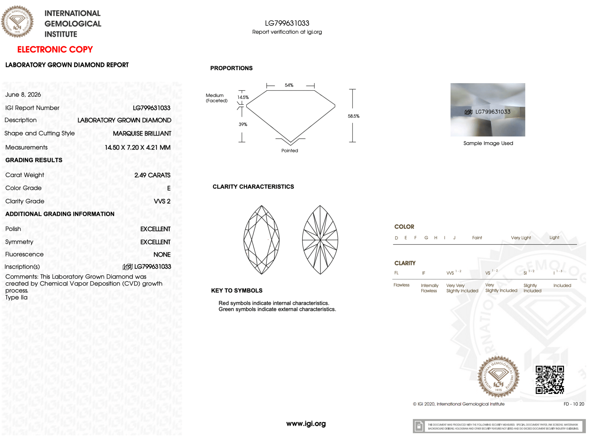 2.49 Carat E-VVS2 Marquise Lab Grown Diamond - IGI (126786) - PBD Loose Diamond