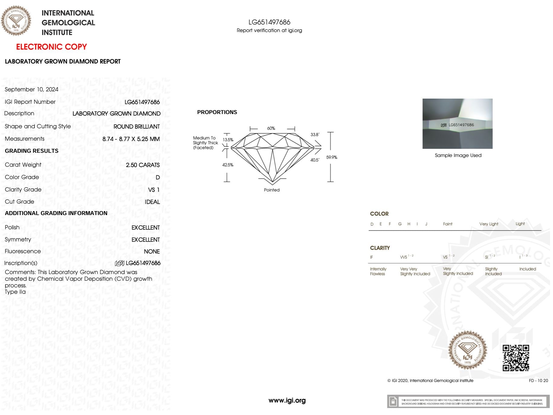 2.50 Carat D-VS1 Round Lab Grown Diamond - IGI (#50585) Loose Diamond Princess Bride Diamonds 