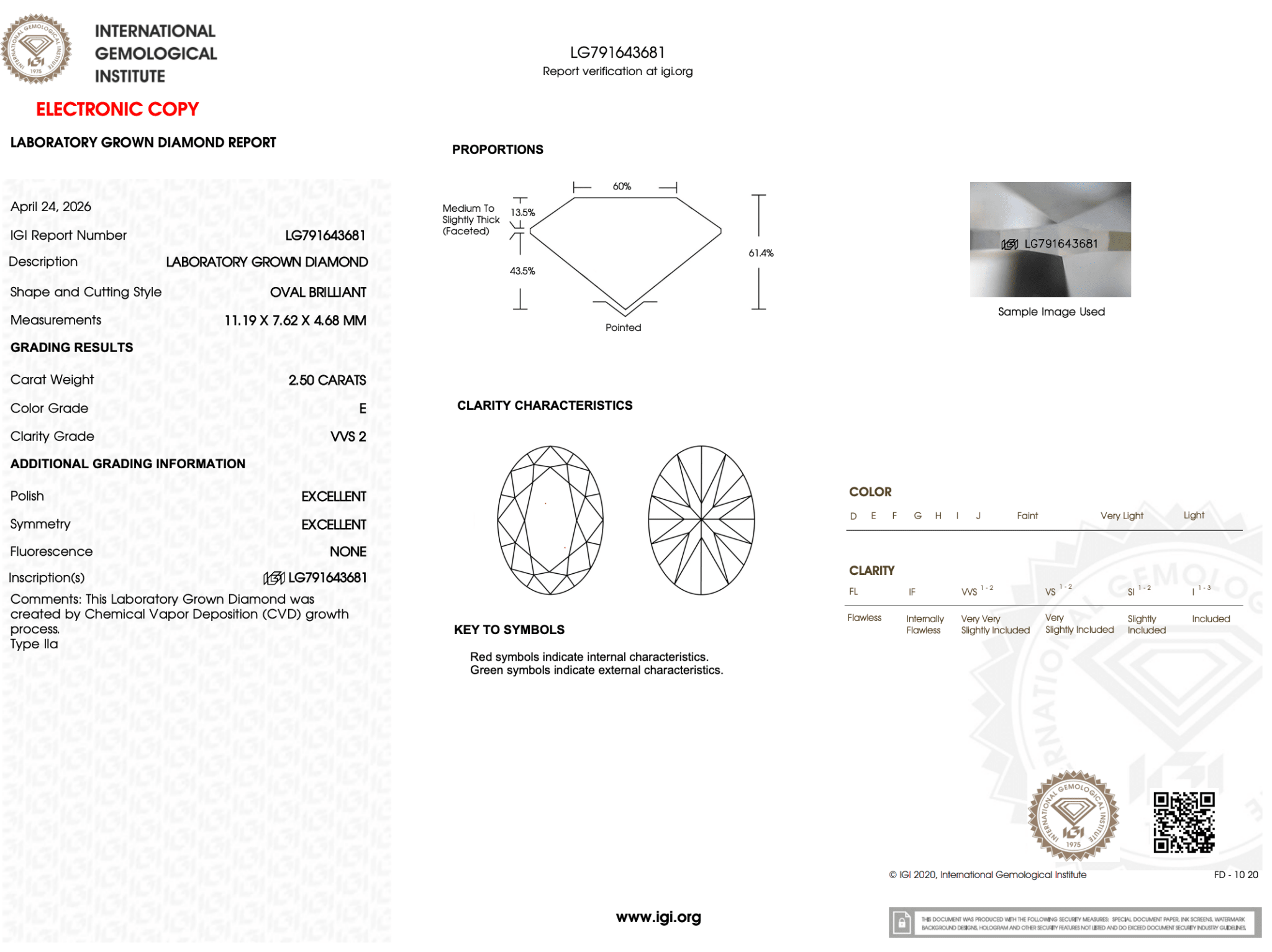 2.50 Carat E-VVS2 Oval Lab Grown Diamond - IGI (126420) - PBD Loose Diamond
