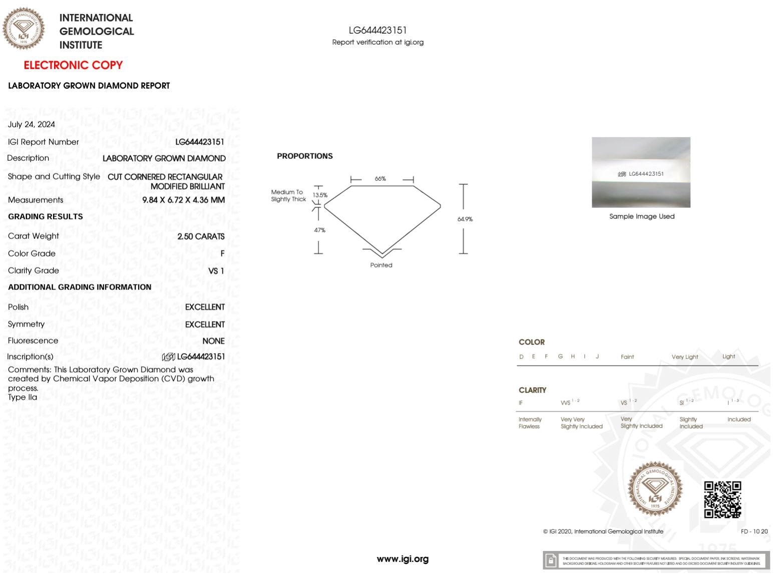 2.50 Carat F-VS1 Radiant Lab Grown Diamond - IGI (#50018) Loose Diamond Princess Bride Diamonds 