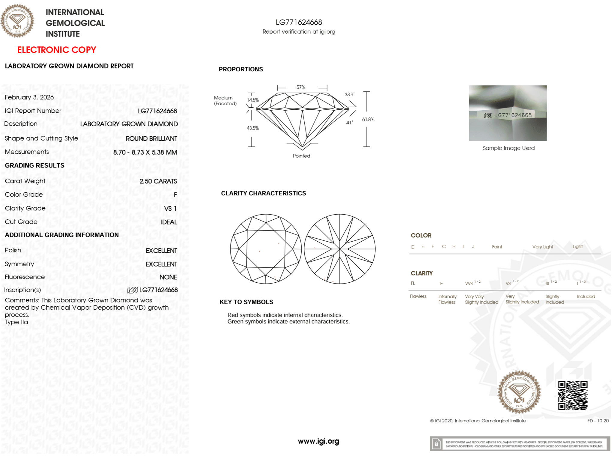 2.50 Carat F - VS1 Round Lab Grown Diamond - IGI (124547) - PBD Loose Diamond