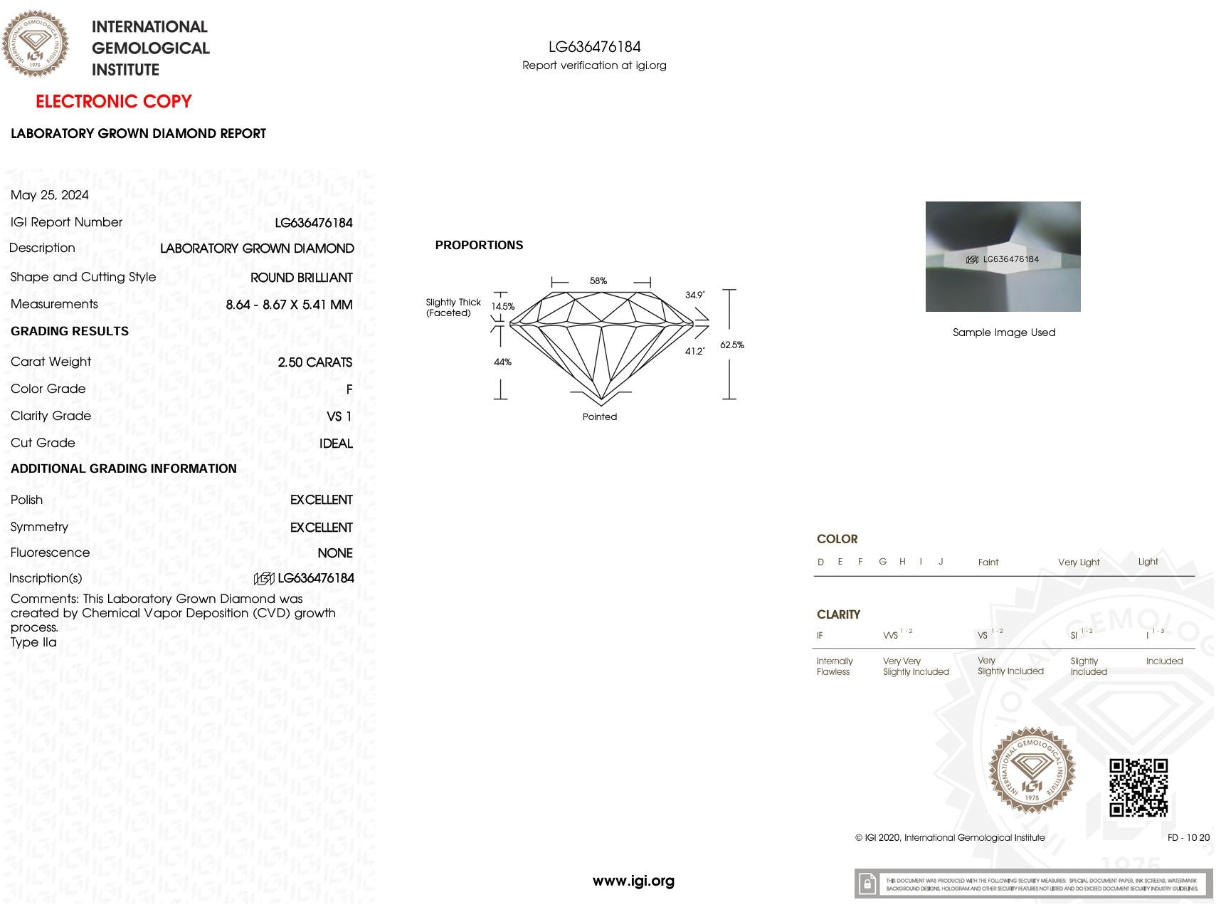 2.50 Carat F-VS1 Round Lab Grown Diamond - IGI (#5618) Loose Diamond Princess Bride Diamonds 