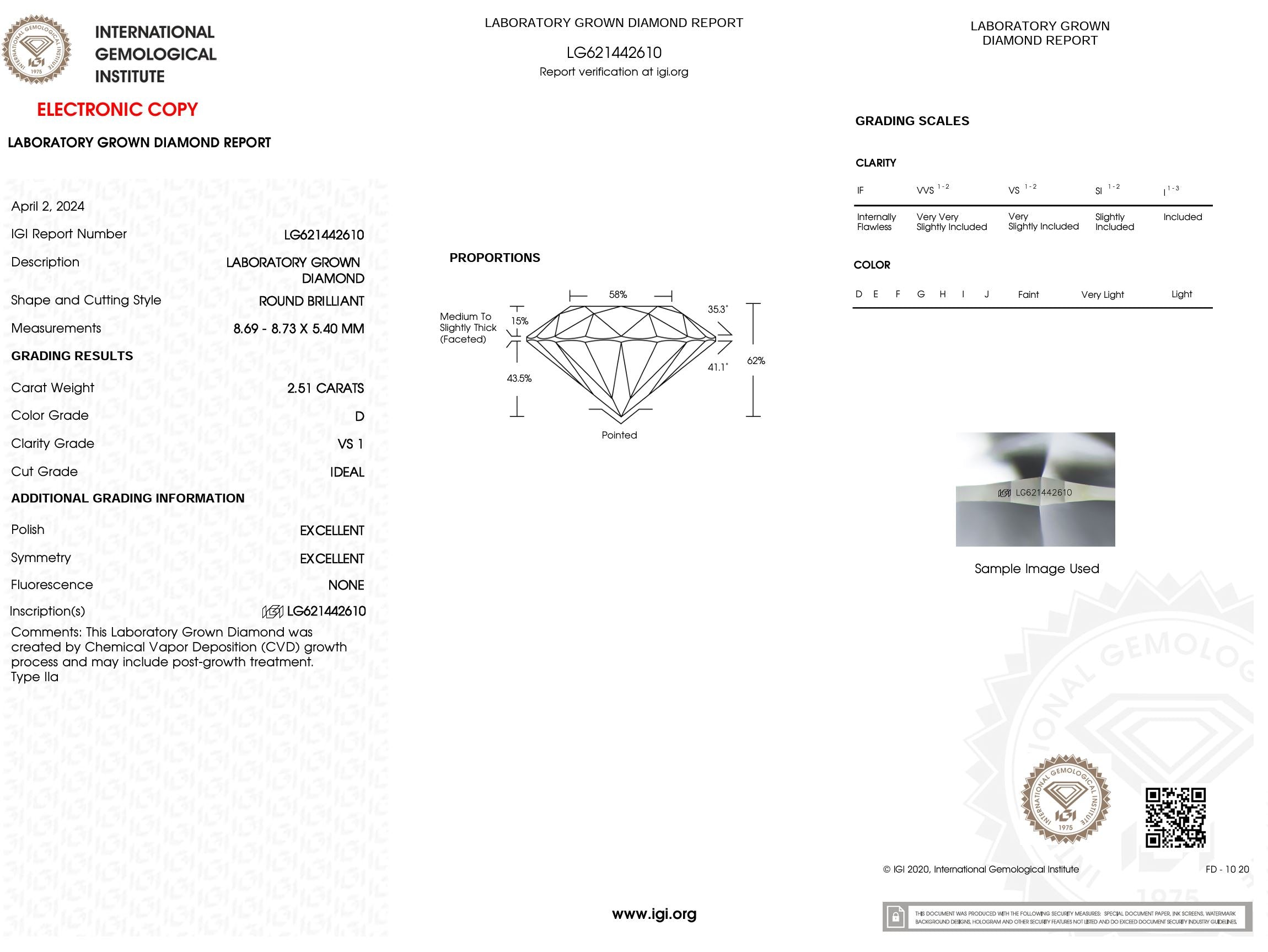 2.51 Carat D-VS1 Round Lab Grown Diamond - IGI (#5139) Loose Diamond Princess Bride Diamonds 
