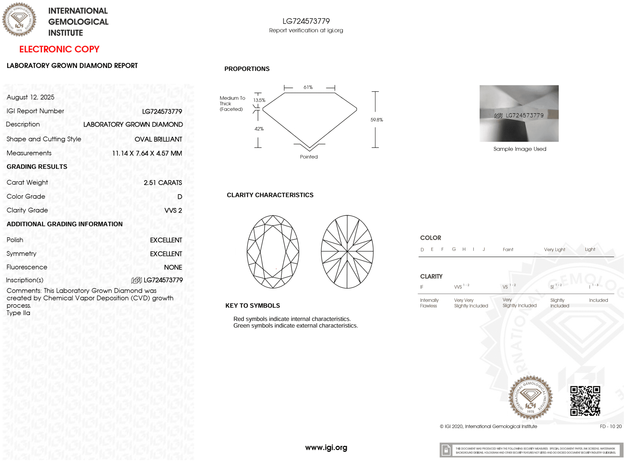 2.51 Carat D - VVS2 Oval Lab Grown Diamond - IGI (121507) - PBD Loose Diamond