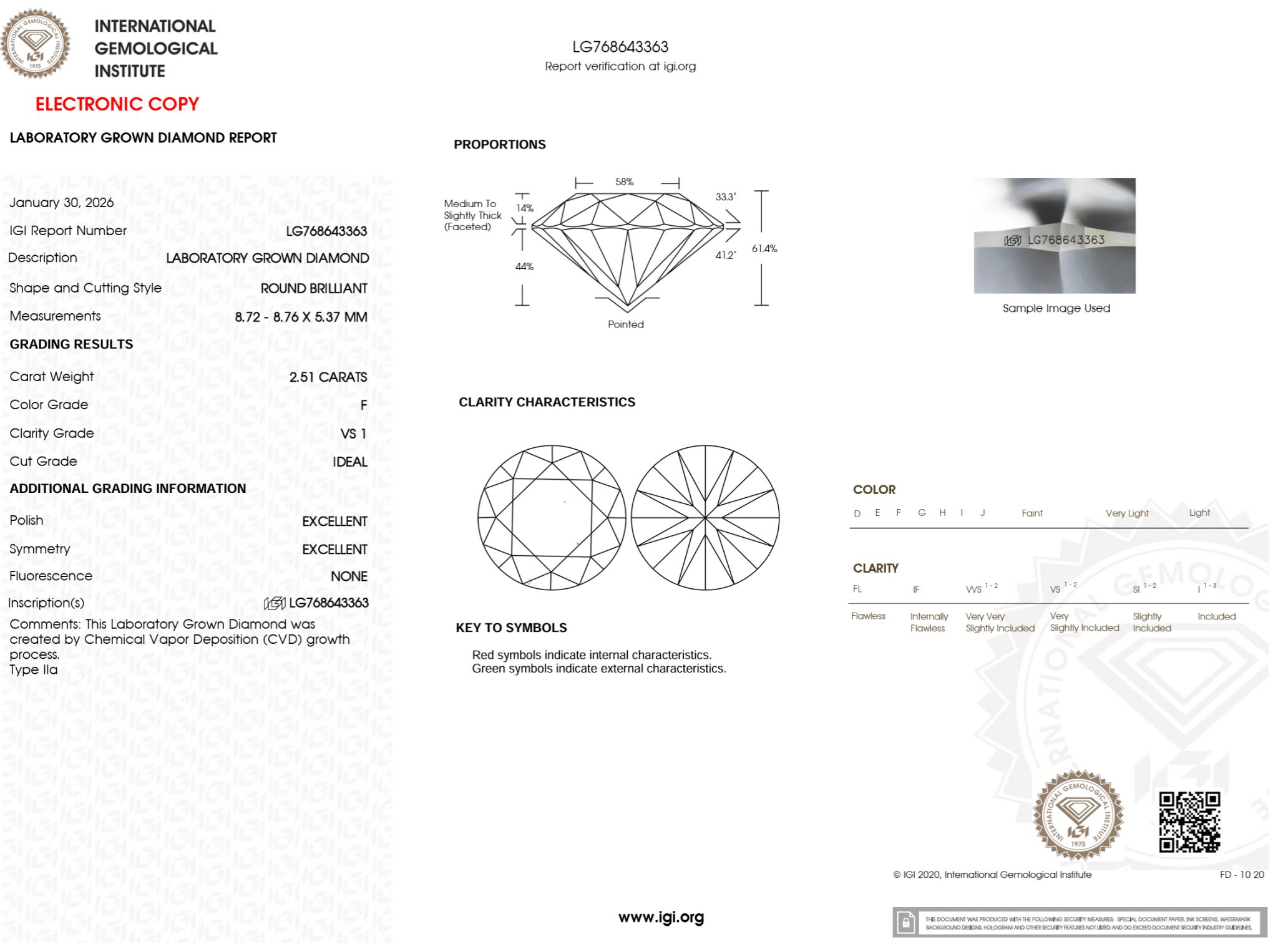 2.51 Carat F - VS1 Round Lab Grown Diamond - IGI (125191) - PBD Loose Diamond