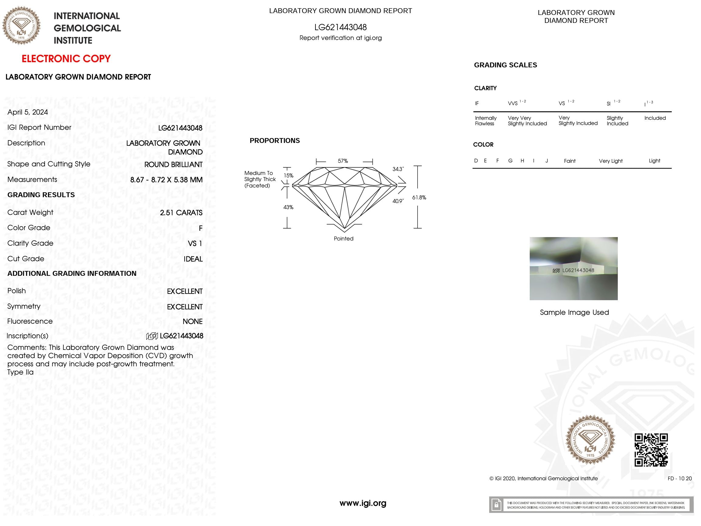 2.51 Carat F-VS1 Round Lab Grown Diamond - IGI (#5137) Loose Diamond Princess Bride Diamonds 