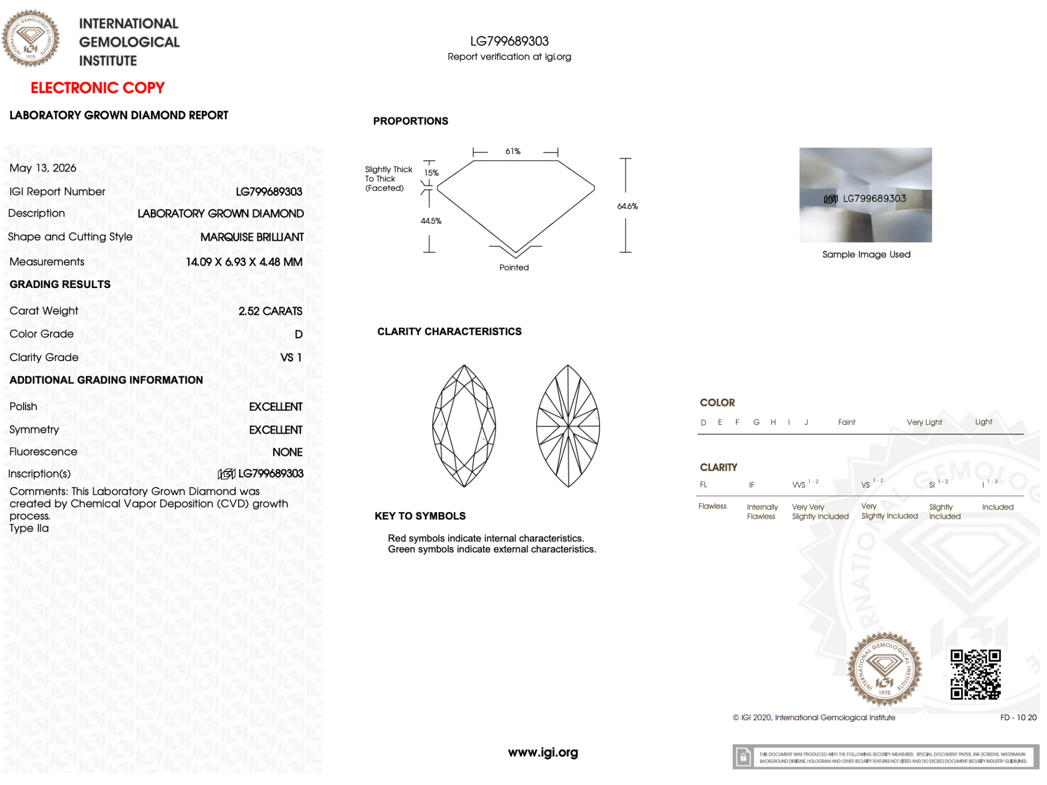 2.52 Carat D-VS1 Marquise Lab Grown Diamond - IGI (126840) - PBD Loose Diamond