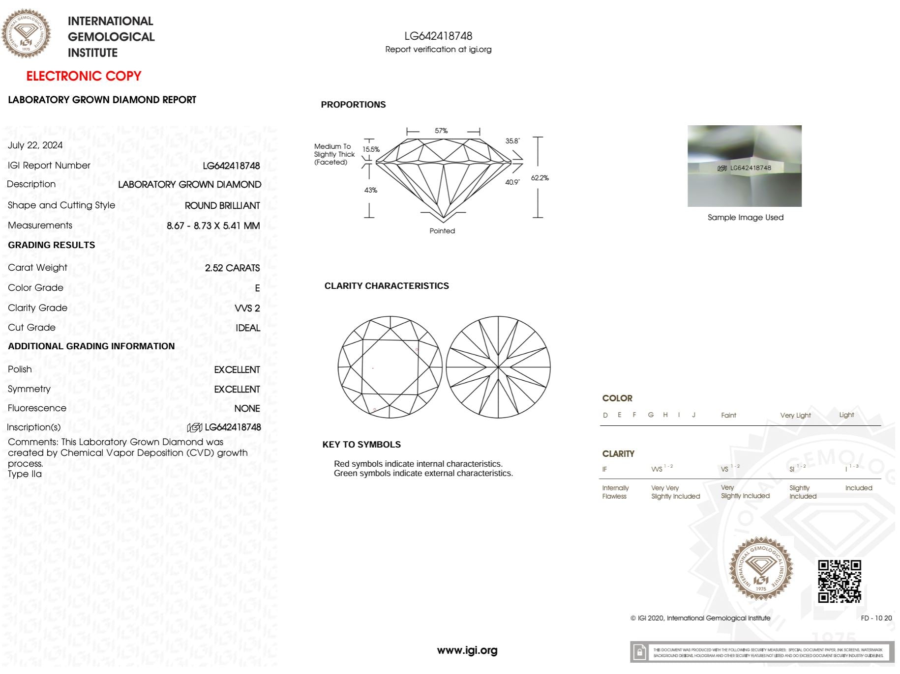 2.52 Carat E-VVS2 Round Lab Grown Diamond - IGI (#50584) Loose Diamond Princess Bride Diamonds 