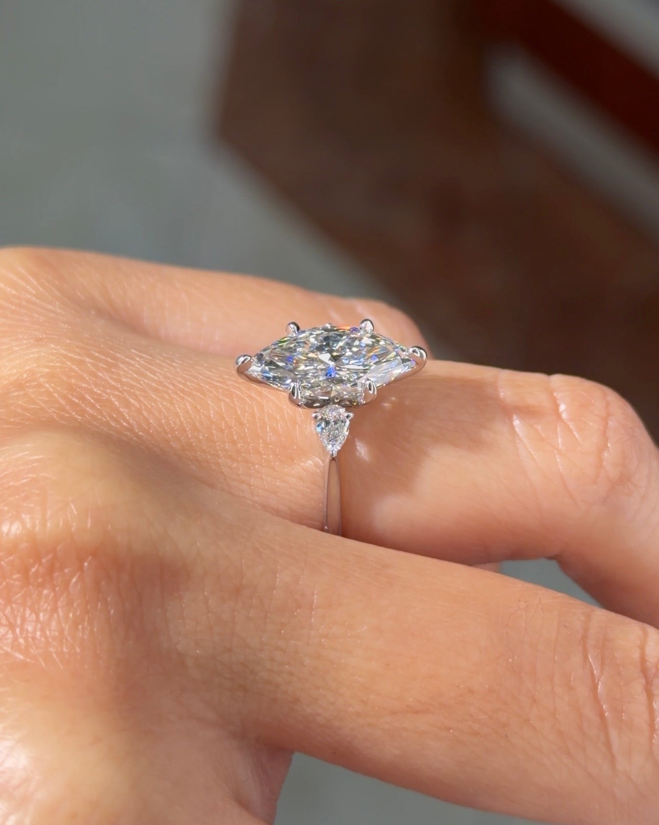 2.52ct E - VS1 Marquise Lab Diamond Petite Gracie - PBD Engagement Rings
