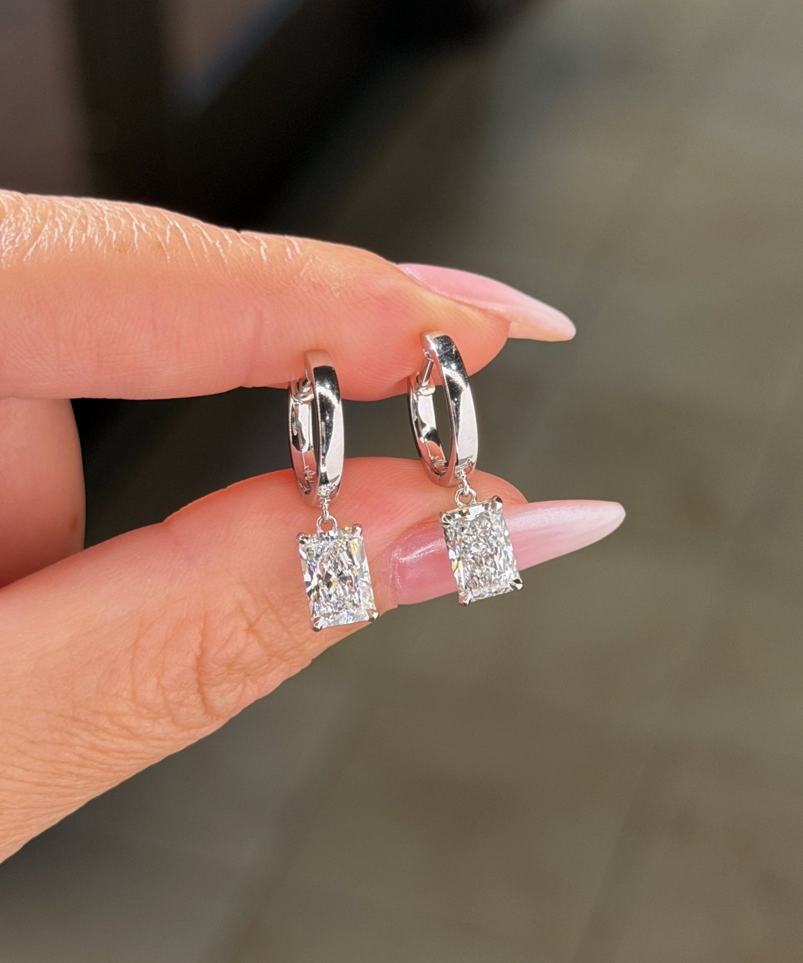 2.52cttw Radiant High Polish Huggie Drop White Gold - PBD Earrings
