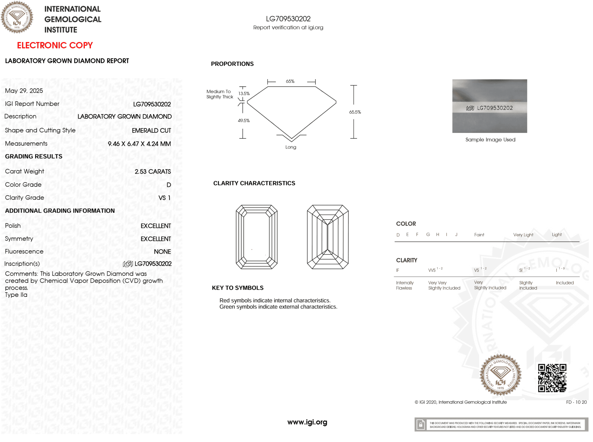 2.53 Carat D - VS1 Emerald Lab Grown Diamond - IGI (120403) - PBD Loose Diamond