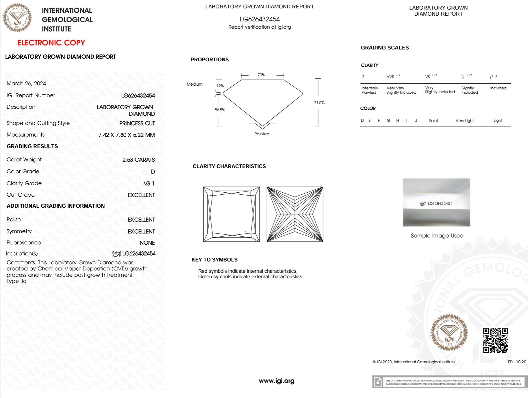 2.53 Carat D-VS1 Excellent Cut Princess Lab Grown Diamond - IGI (#49648) Loose Diamond Princess Bride Diamonds 