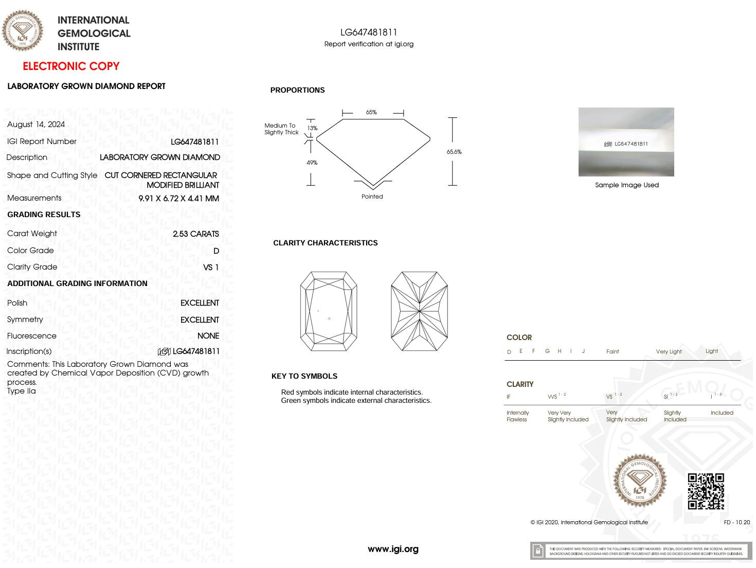 2.53 Carat D-VS1 Radiant Lab Grown Diamond - IGI (#50309) Loose Diamond Princess Bride Diamonds 