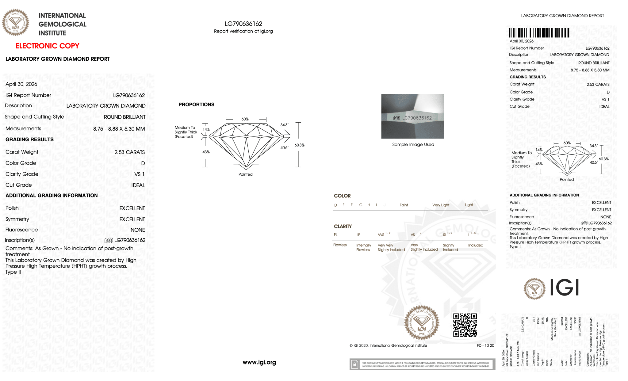 2.53 Carat D-VS1 Round Lab Grown Diamond - IGI (128063) - PBD Loose Diamond