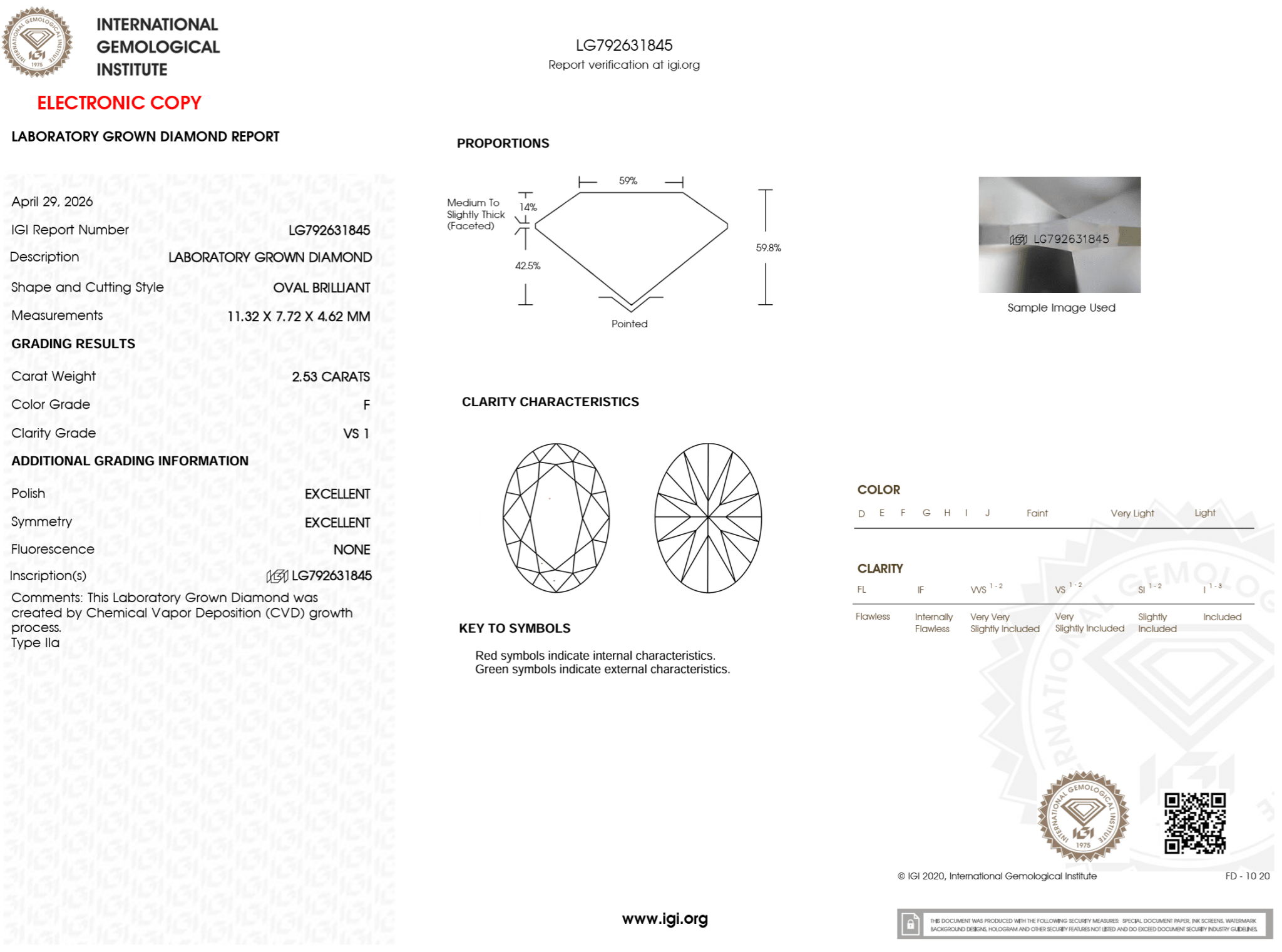 2.53 Carat F-VS1 Oval Lab Grown Diamond - IGI (126529) - PBD Loose Diamond
