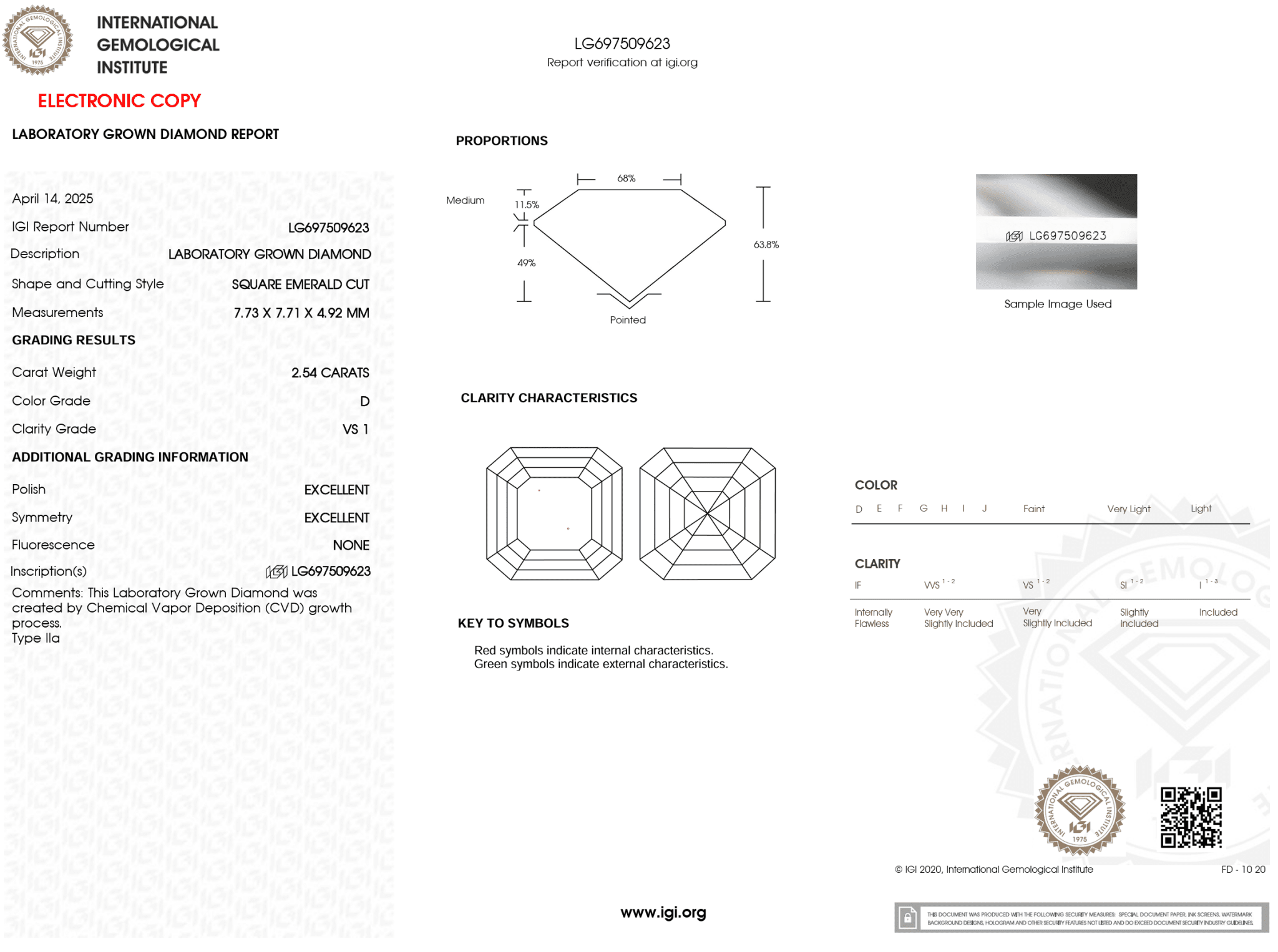 2.54 Carat D - VS1 Asscher Lab Grown Diamond - IGI (120396) - PBD Loose Diamond