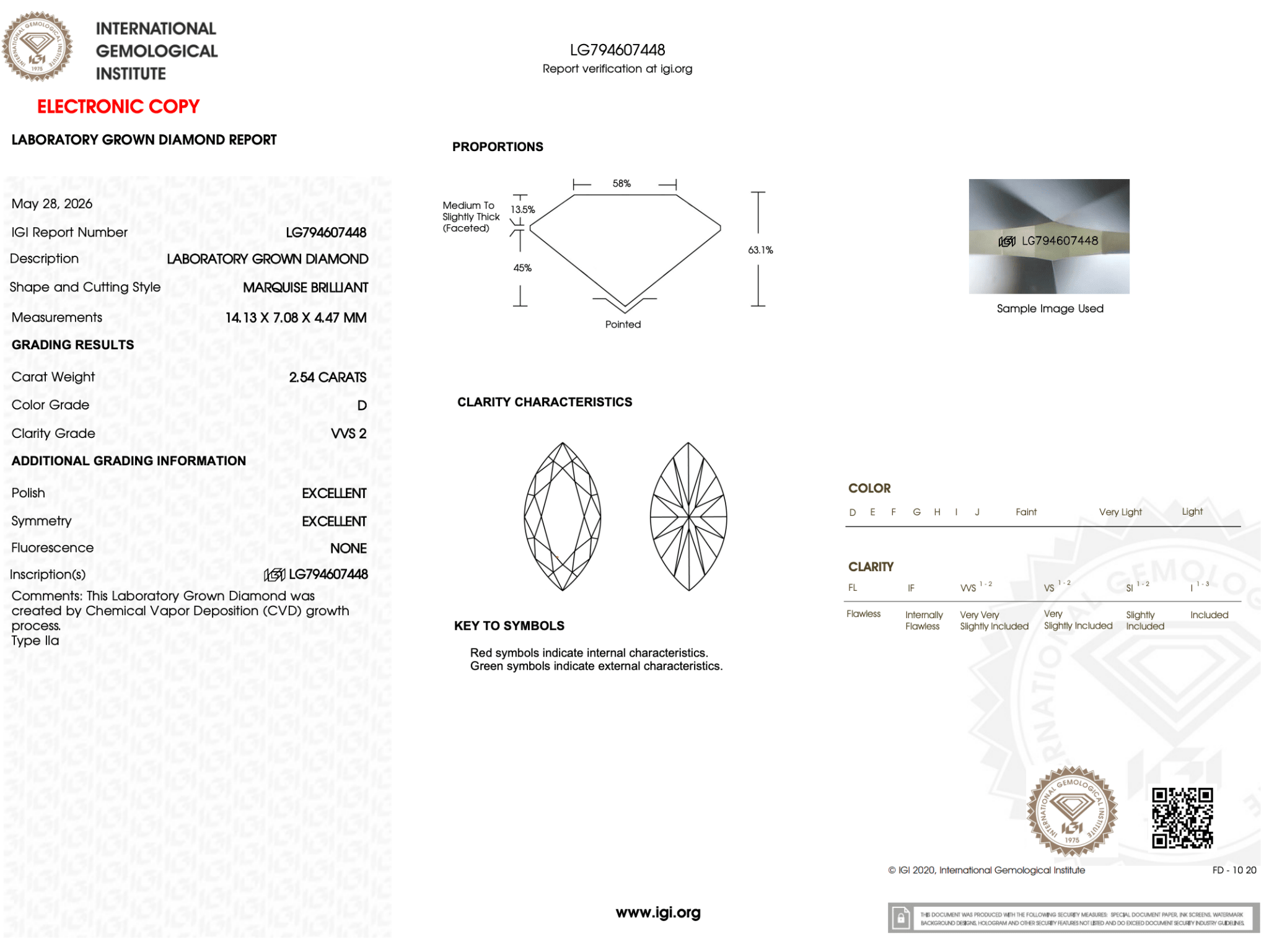 2.54 Carat D-VVS2 Marquise Lab Grown Diamond - IGI (126768) - PBD Loose Diamond