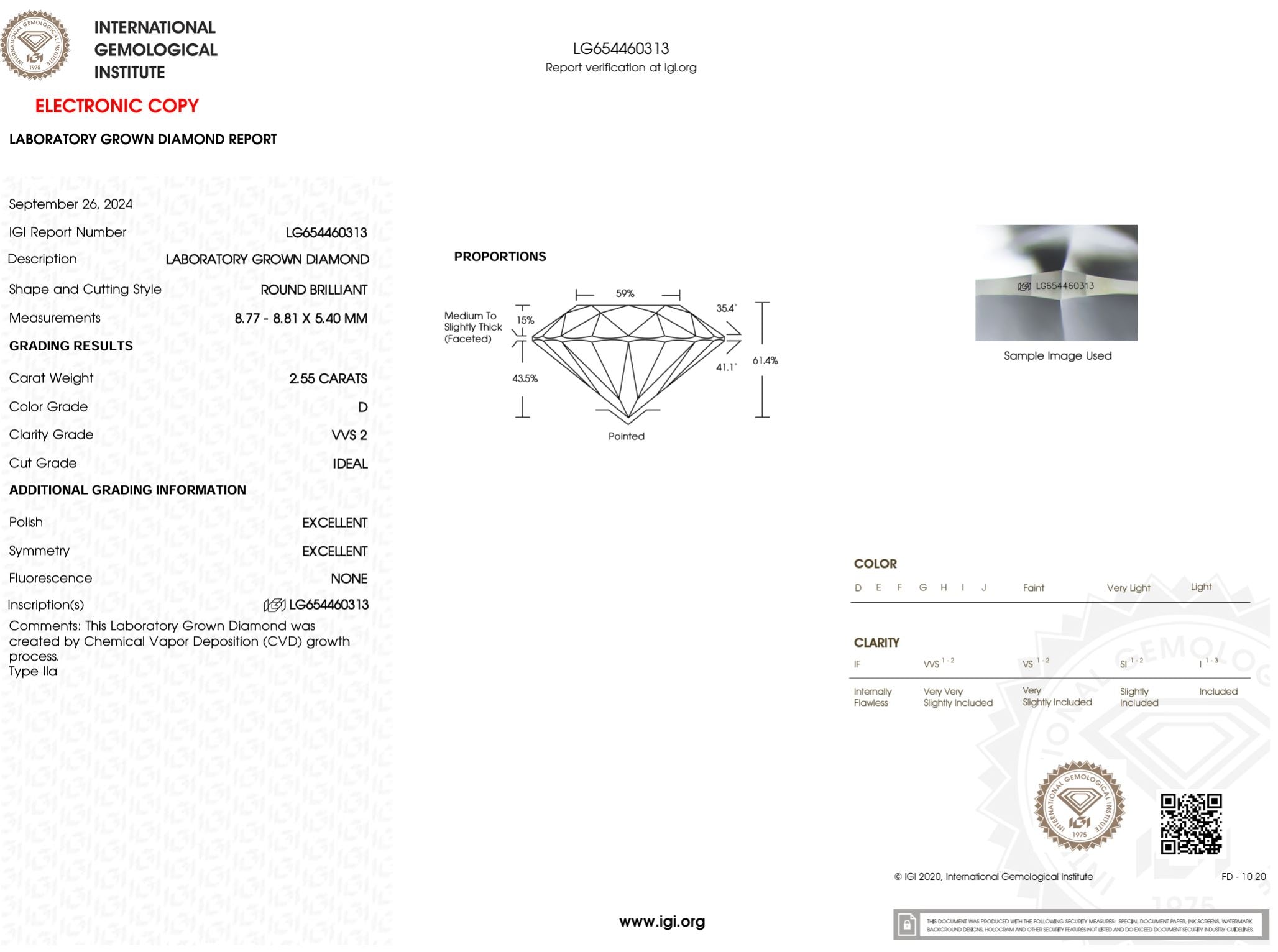 2.55 Carat D-VVS2 Round Lab Grown Diamond - IGI (#50727) Loose Diamond Princess Bride Diamonds 