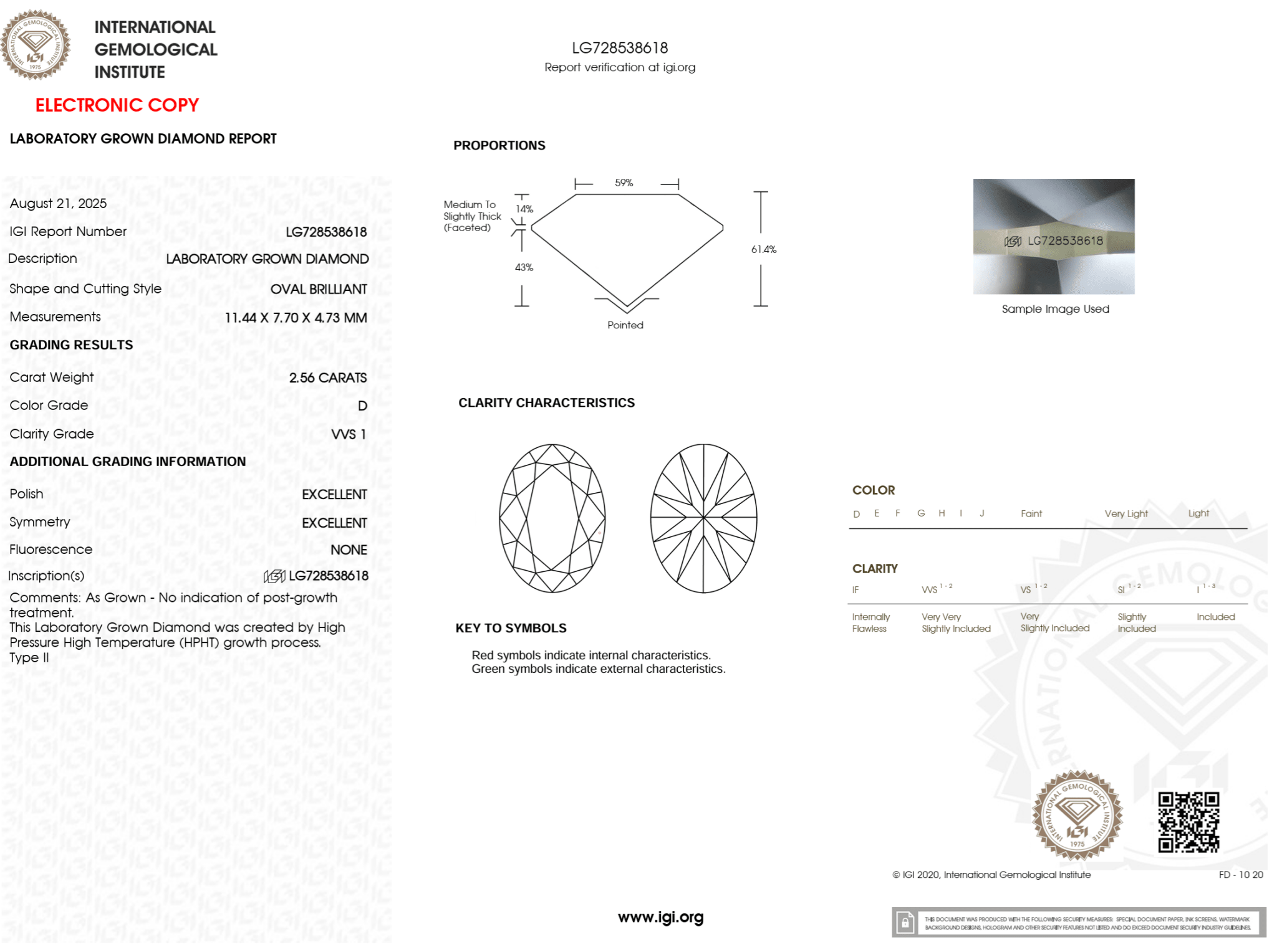 2.56 Carat D - VVS1 Oval Lab Grown Diamond - IGI (125287) - PBD Loose Diamond