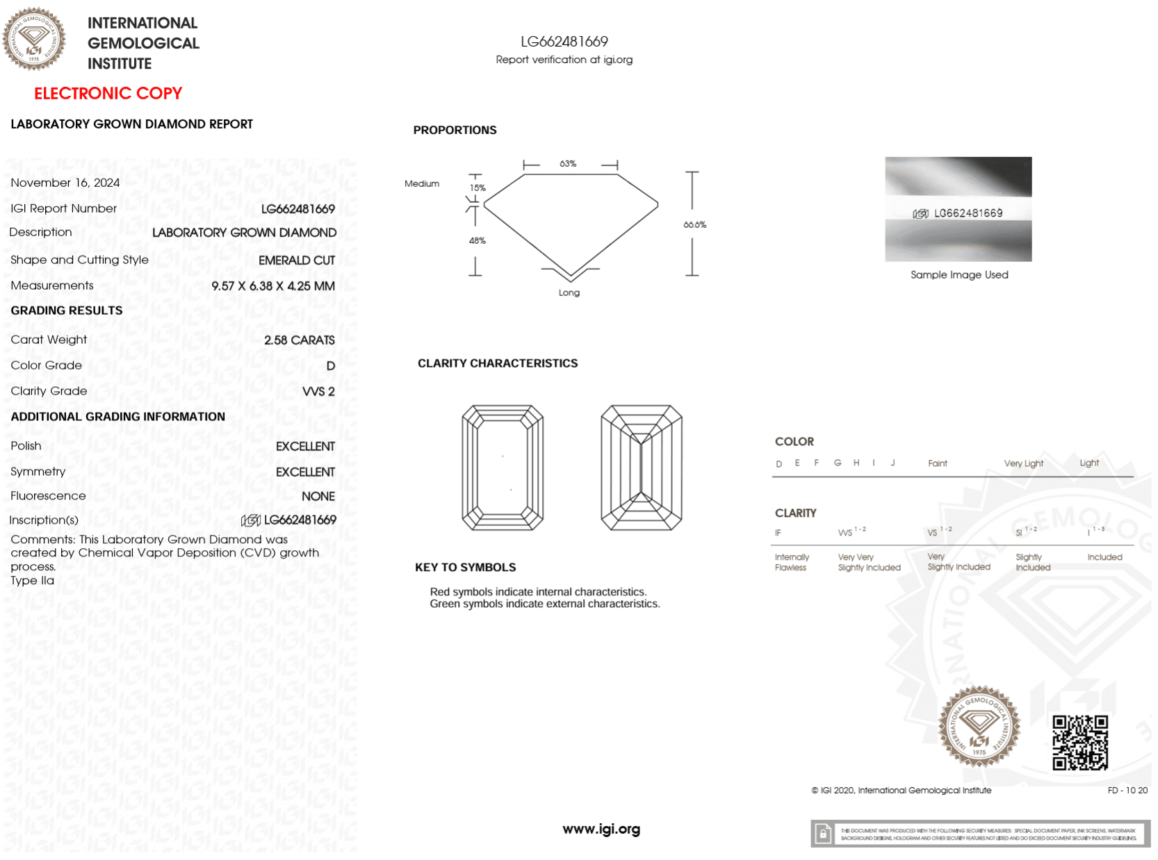 2.58 Carat D - VVS2 Emerald Lab Grown Diamond - IGI (122822) - PBD Loose Diamond