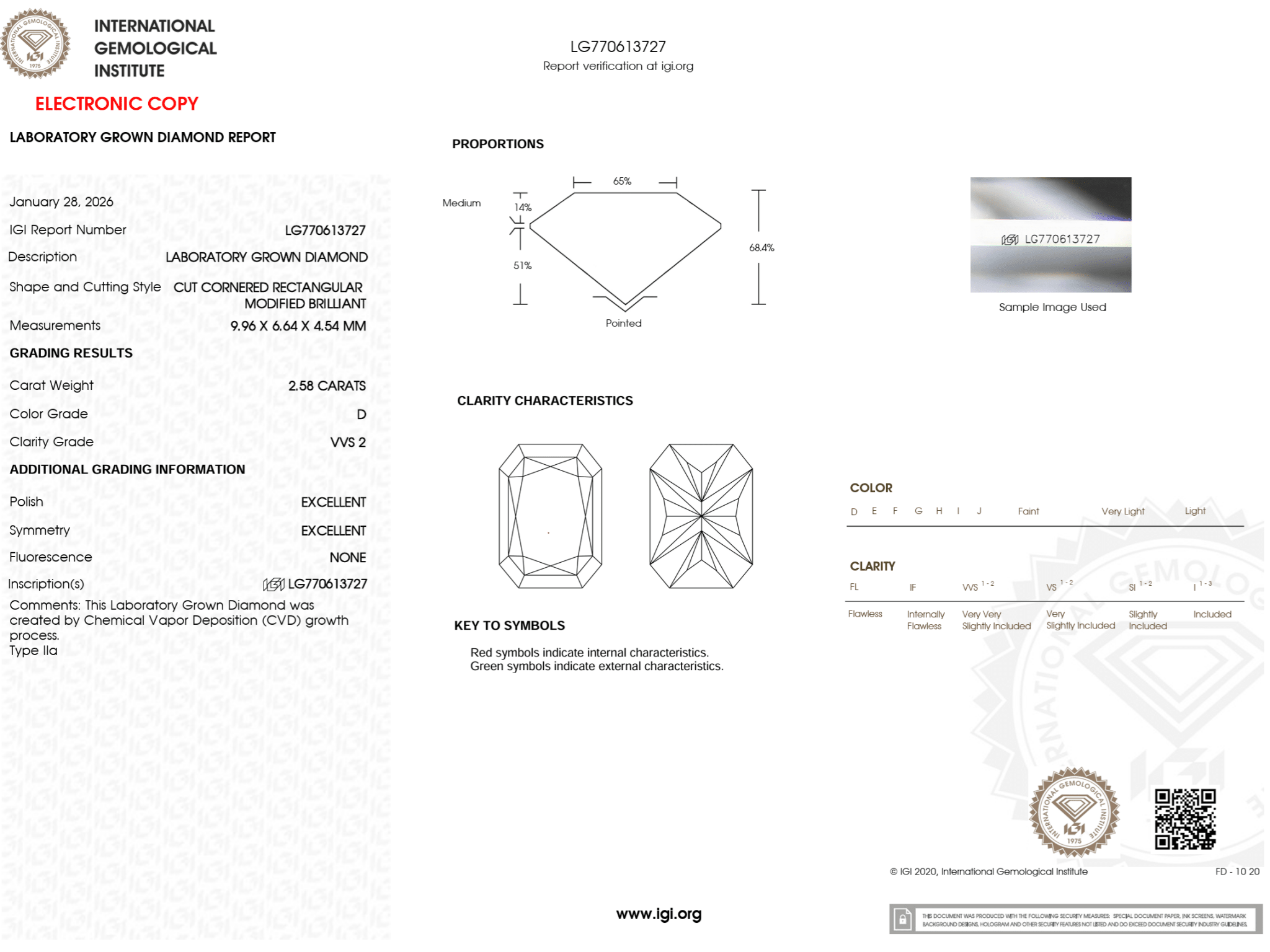 2.58 Carat D - VVS2 Radiant Lab Grown Diamond - IGI (125170) - PBD Loose Diamond