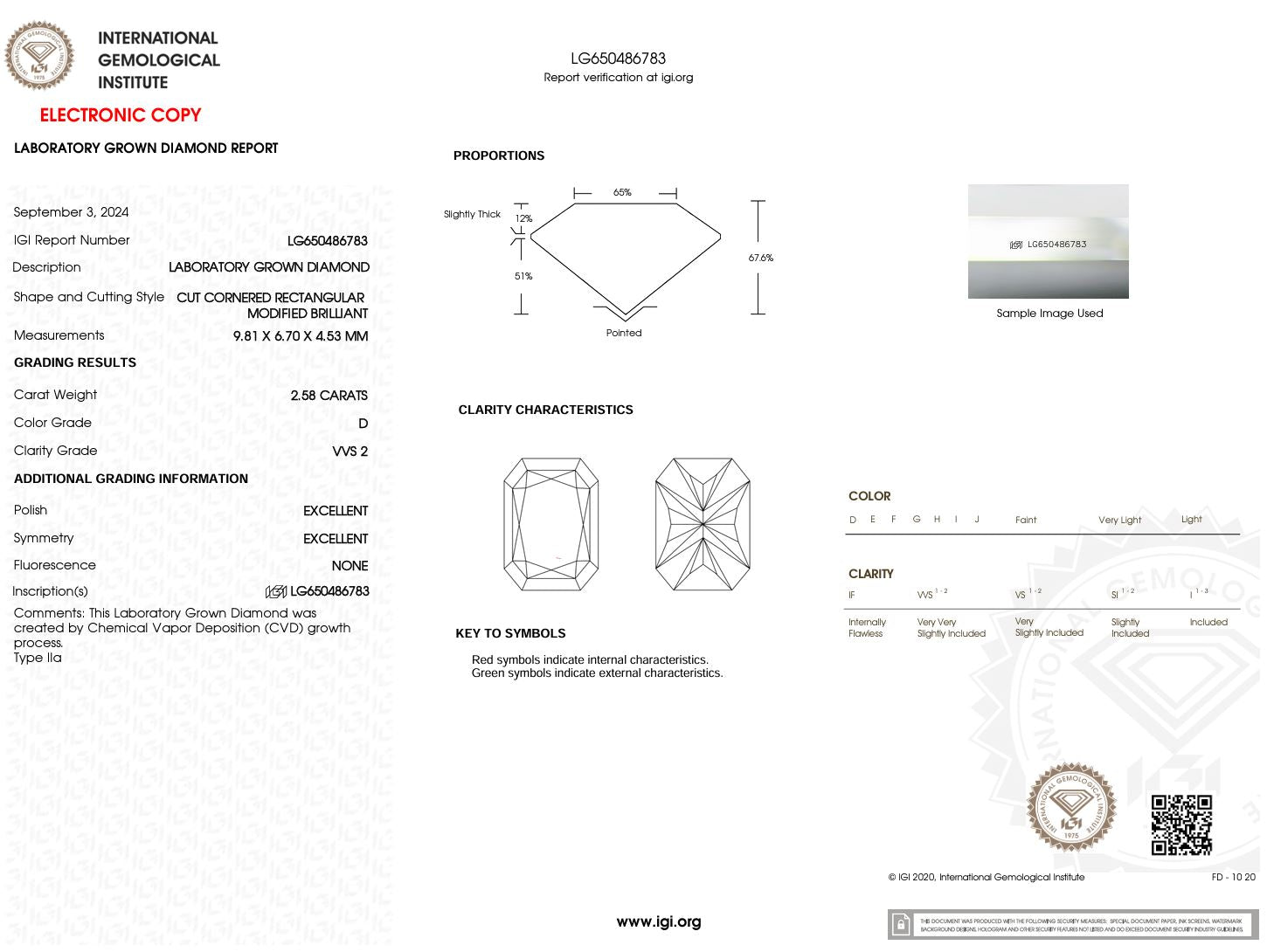 2.58 Carat D-VVS2 Radiant Lab Grown Diamond - IGI (#50317) Loose Diamond Princess Bride Diamonds 